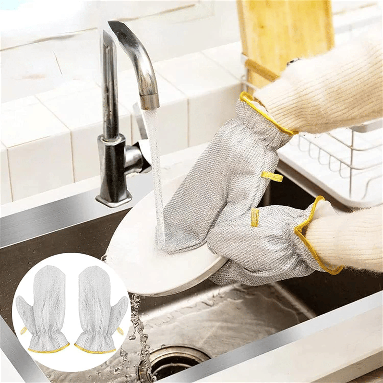     			Dishwashing Hand Gloves Non Scratch Wire, Waterproof Home Kitchen Utensils Cleaning Gloves for Washing Dish Easy Rinsing, Reusable Cleans Dishes Pots, Pans, Sinks 2 pcs