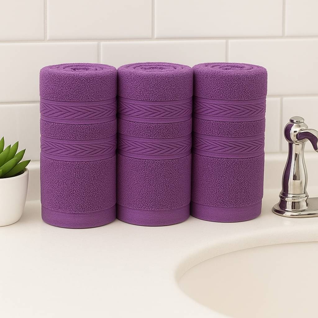     			Dollar Pack of 3 Cotton 301-350 -GSM Hand Towel ( White )
