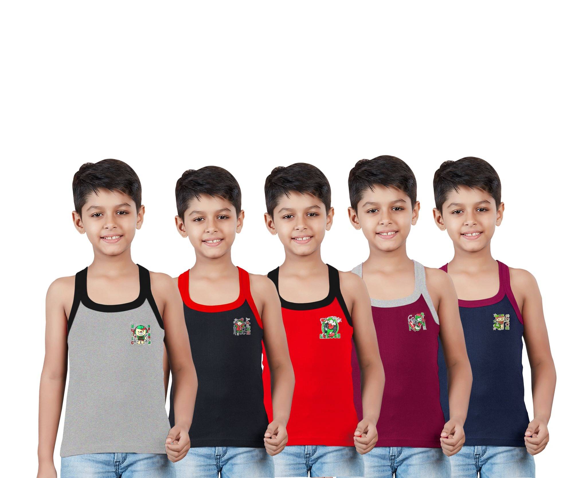     			Drako Pack of 5 Boys Cotton Vest ( Multicolor )