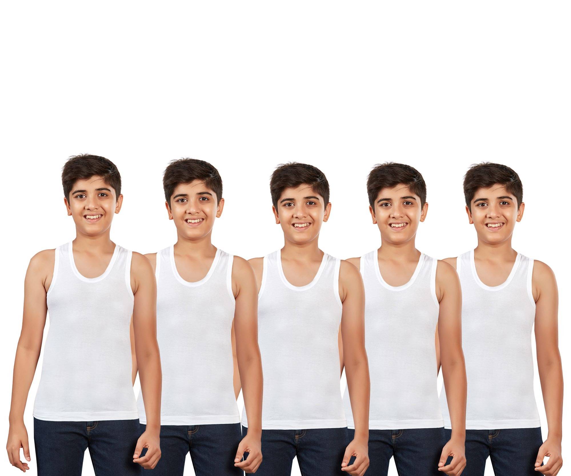     			Drako Pack of 5 Boys Cotton Vest ( White )