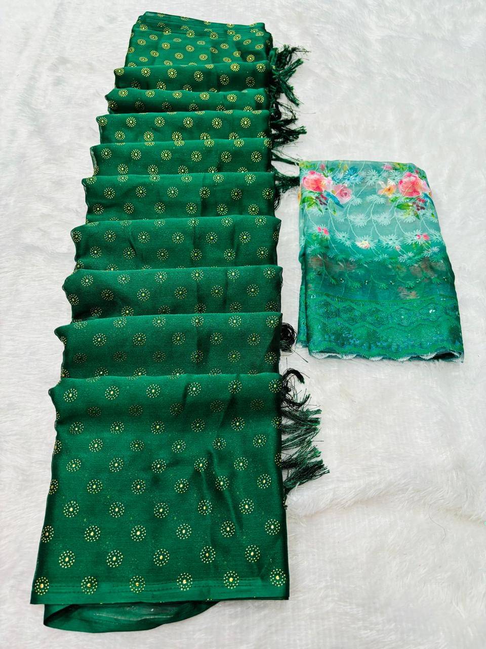 ETHINA Chiffon Embroidered Regular Saree With Unstitched Blouse Piece ( Green ) ETHINA Chiffon Embroidered Regular Saree With Unstitched Blouse Piece ( Green )