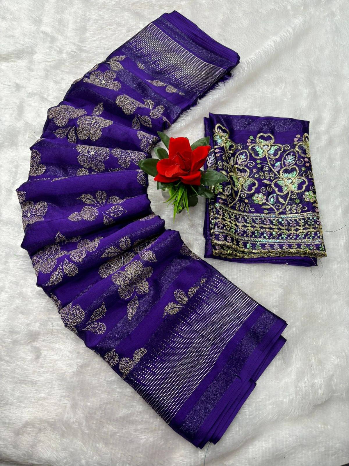 ETHINA Chiffon Embroidered Regular Saree With Unstitched Blouse Piece ( Purple ) ETHINA Chiffon Embroidered Regular Saree With Unstitched Blouse Piece ( Purple )