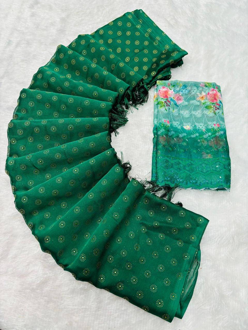 ETHINA Chiffon Embroidered Regular Saree With Unstitched Blouse Piece ( Green ) ETHINA Chiffon Embroidered Regular Saree With Unstitched Blouse Piece ( Green )