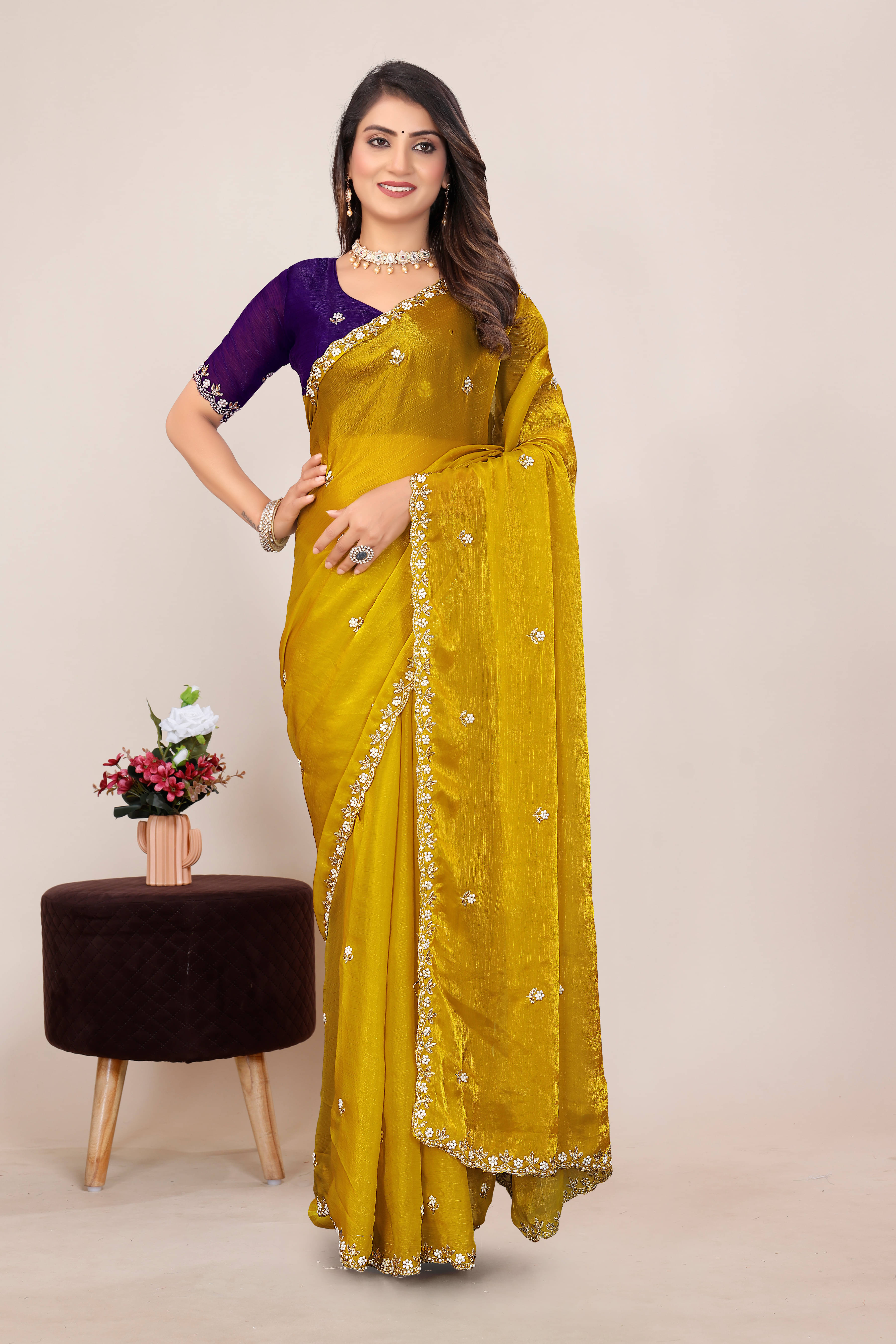 ETHINA Jimmy Choo Embroidered Chanderi saree With Unstitched Blouse Piece ( Yellow ) ETHINA Jimmy Choo Embroidered Chanderi saree With Unstitched Blouse Piece ( Yellow )