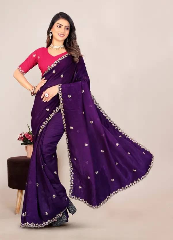     			ETHINA Jimmy Choo Embroidered Chanderi saree With Unstitched Blouse Piece ( Lavender )