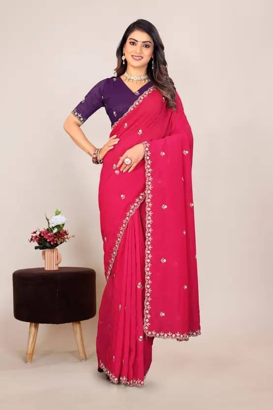 ETHINA Jimmy Choo Embroidered Chanderi saree With Unstitched Blouse Piece ( Red ) ETHINA Jimmy Choo Embroidered Chanderi saree With Unstitched Blouse Piece ( Red )