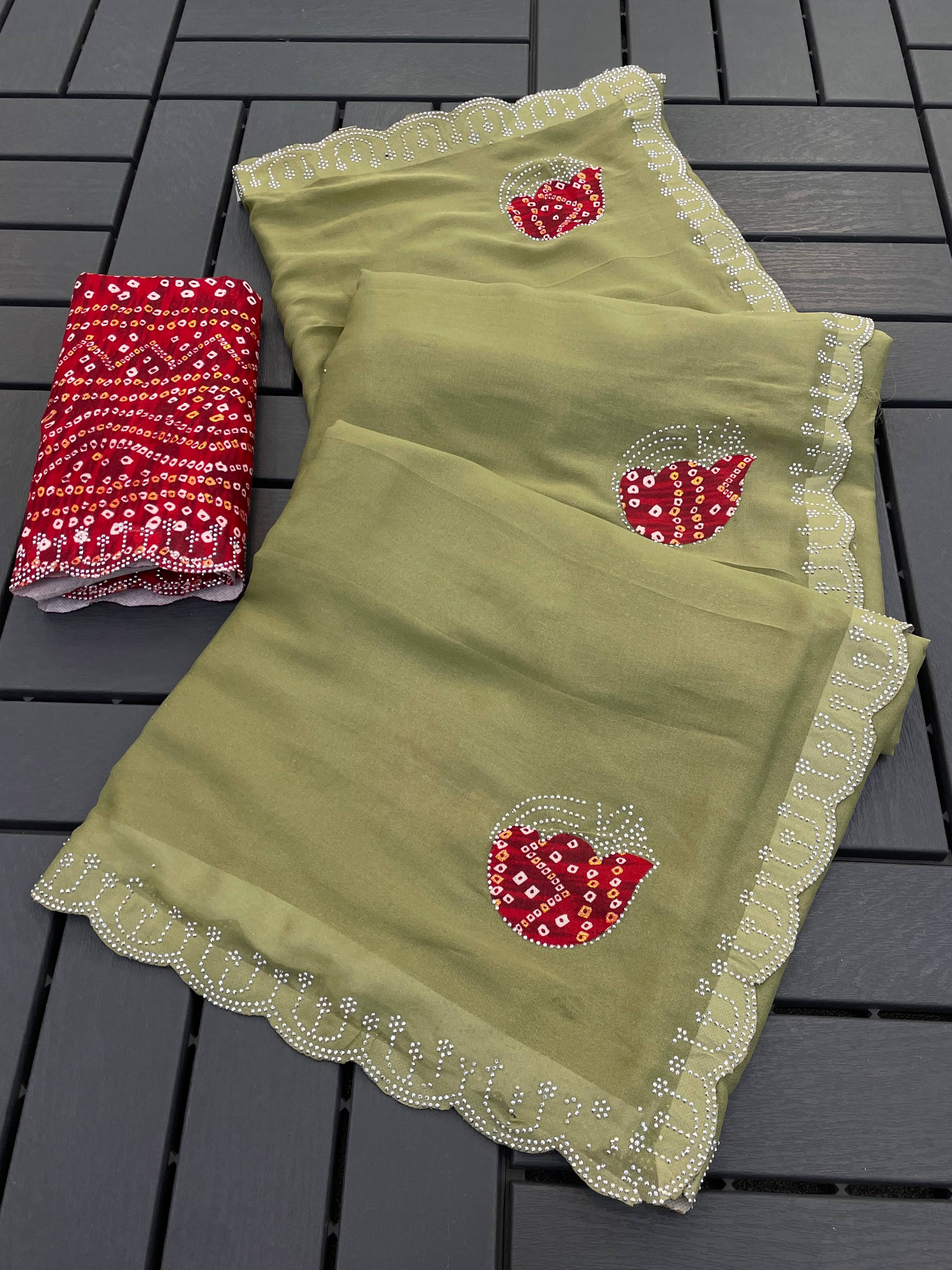     			ETHINA Jimmy Choo Embroidered Regular Saree With Unstitched Blouse Piece ( Mint Green )