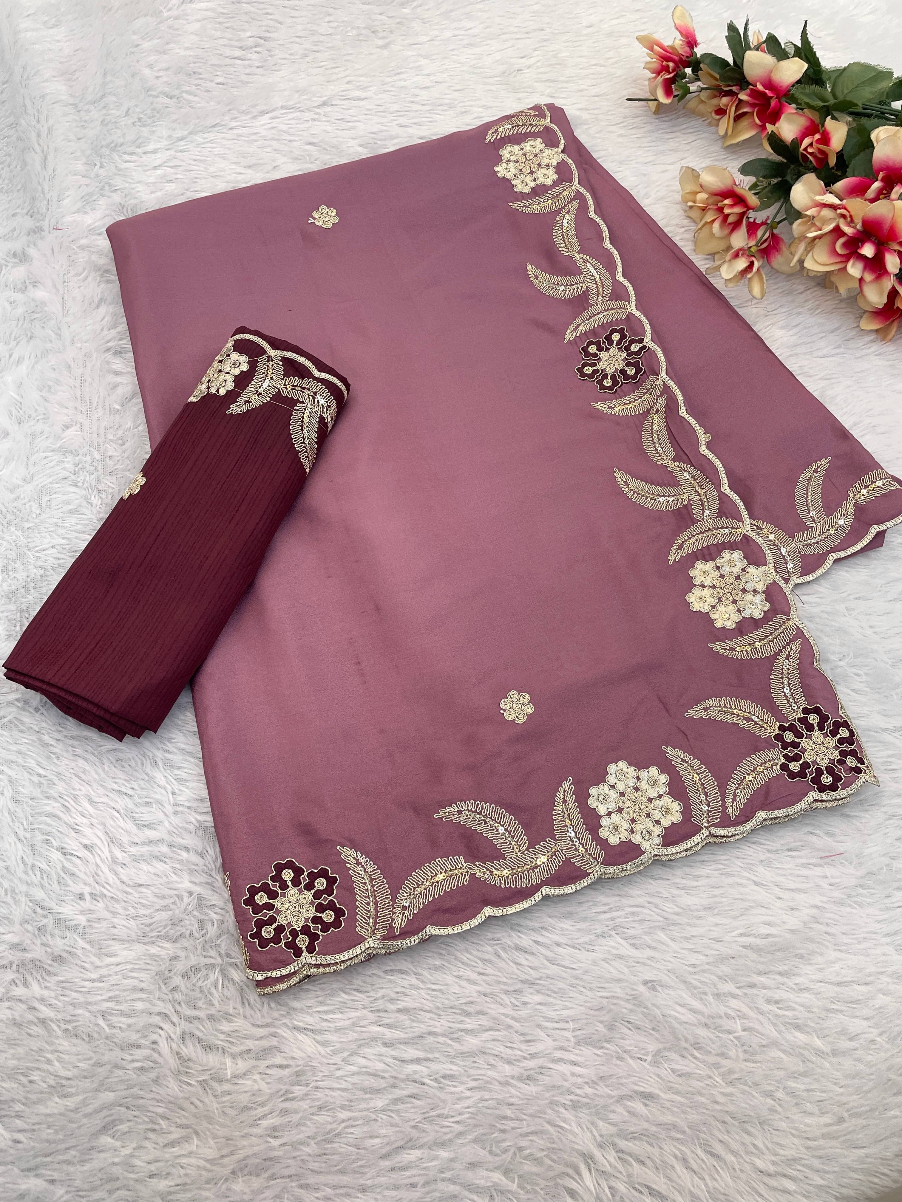     			ETHINA Silk Blend Embroidered Regular Saree With Unstitched Blouse Piece ( Red )