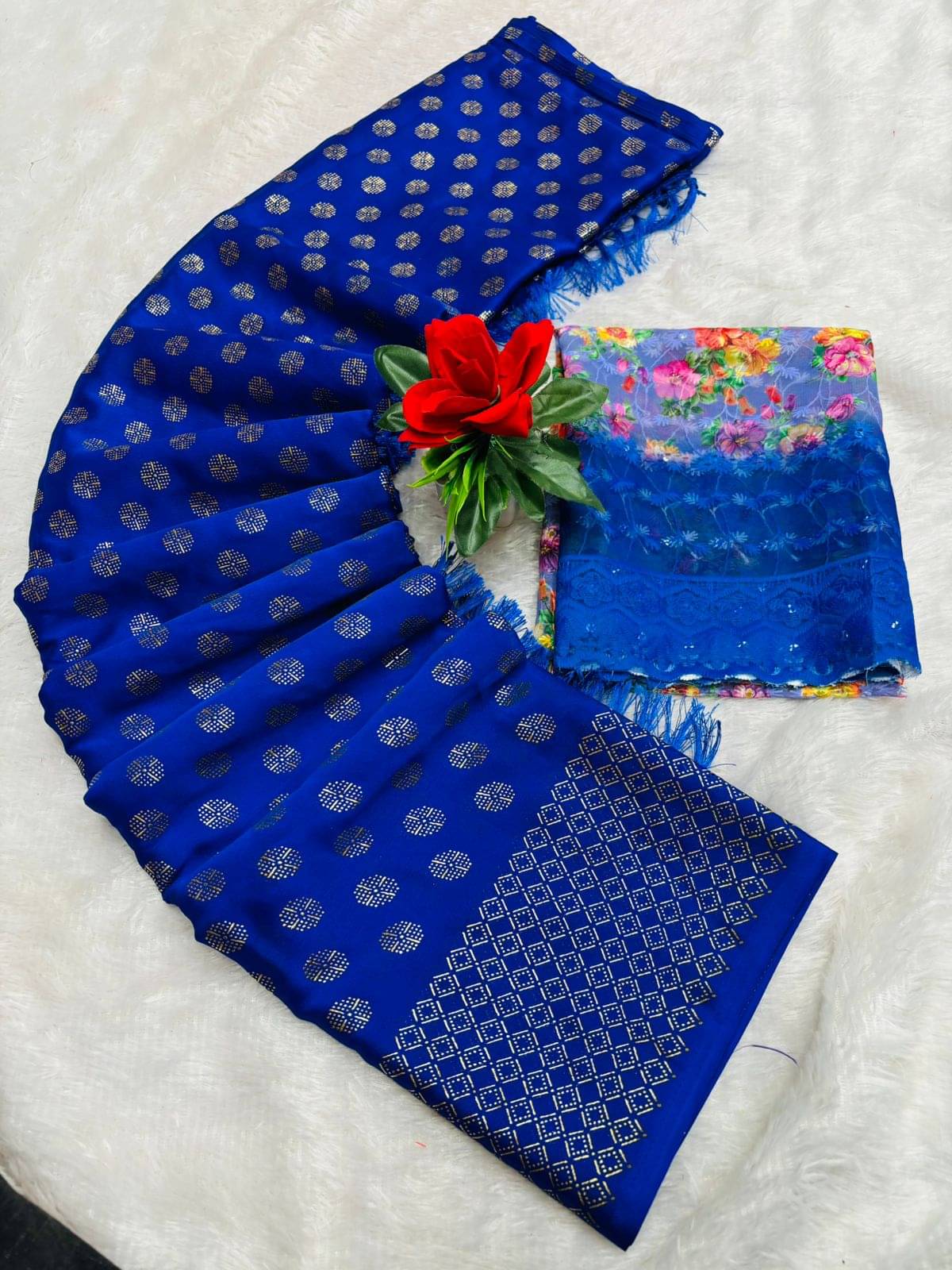 Elite Fashion Chiffon Embroidered Regular Saree With Unstitched Blouse Piece ( Blue ) Elite Fashion Chiffon Embroidered Regular Saree With Unstitched Blouse Piece ( Blue )