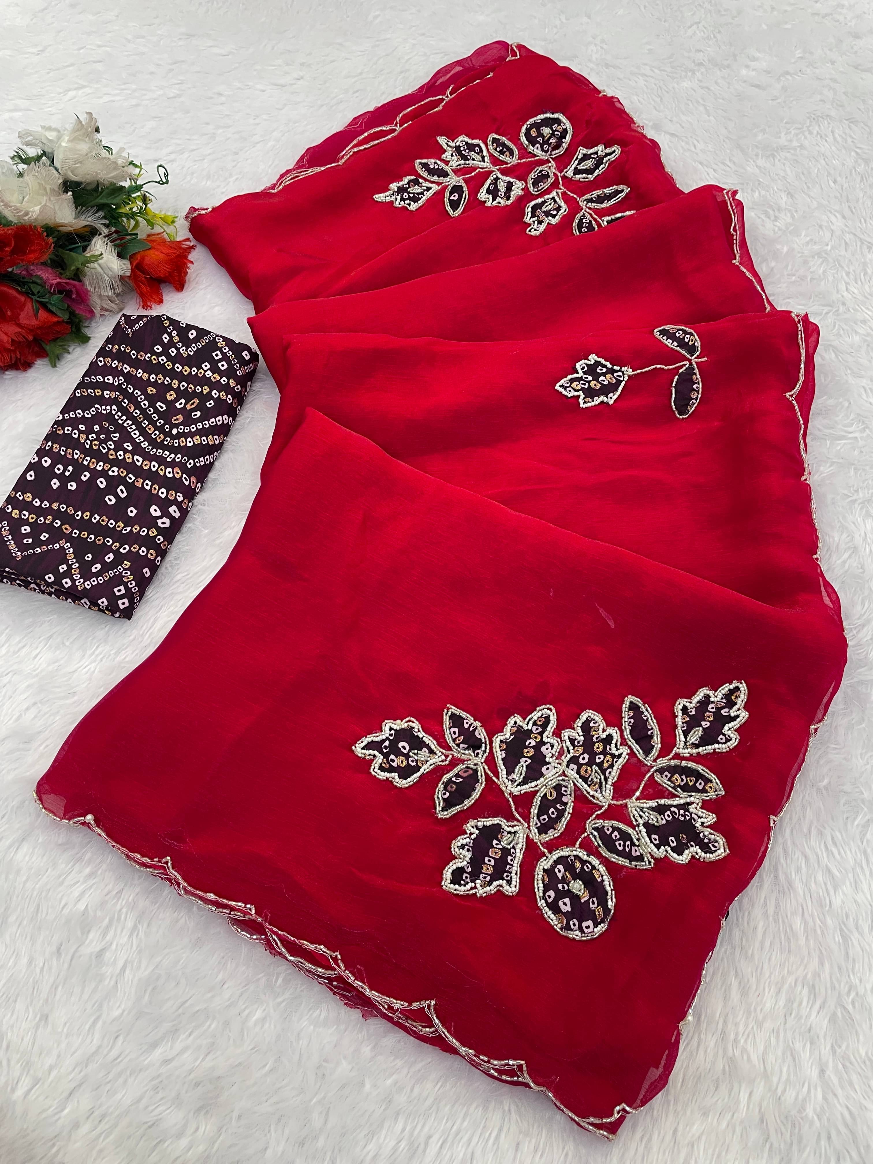 Elite Fashion Chiffon Embroidered Regular Saree With Unstitched Blouse Piece ( Pink )     			Elite Fashion Chiffon Embroidered Regular Saree With Unstitched Blouse Piece ( Pink )