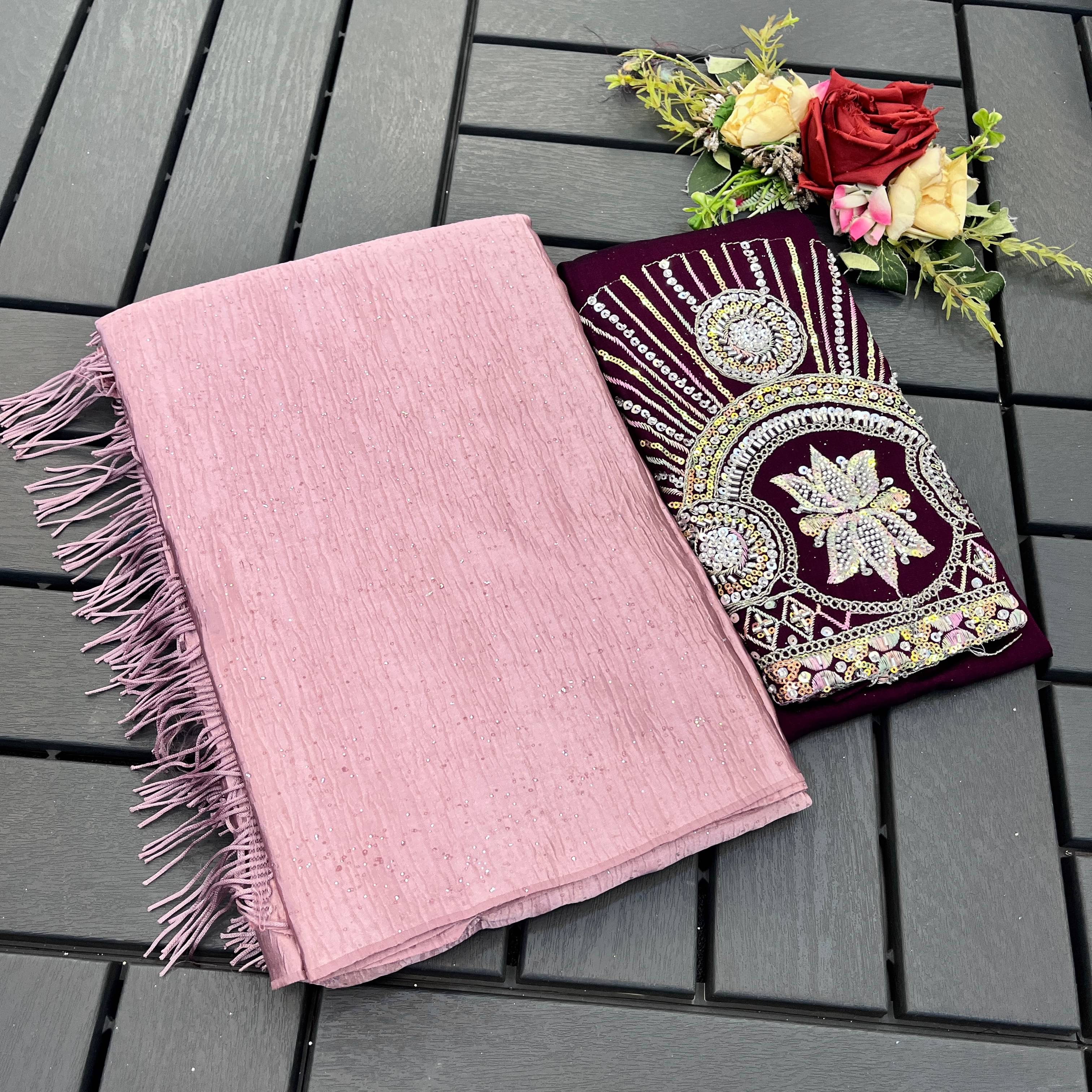     			Elite Fashion Georgette Embroidered Regular Saree With Unstitched Blouse Piece ( Pink )