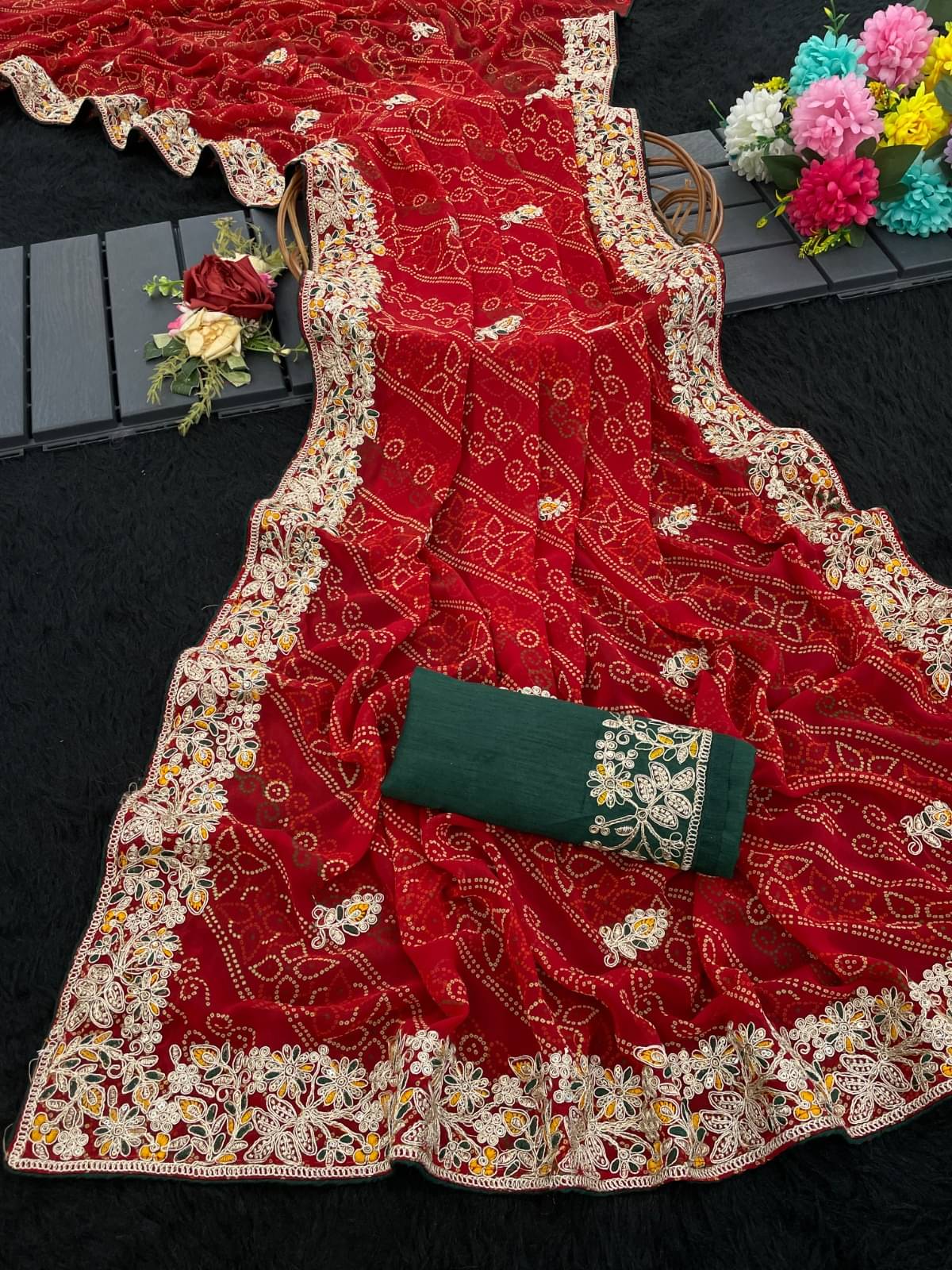 Elite Fashion Silk Embroidered Regular Saree With Unstitched Blouse Piece ( Red ) Elite Fashion Silk Embroidered Regular Saree With Unstitched Blouse Piece ( Red )