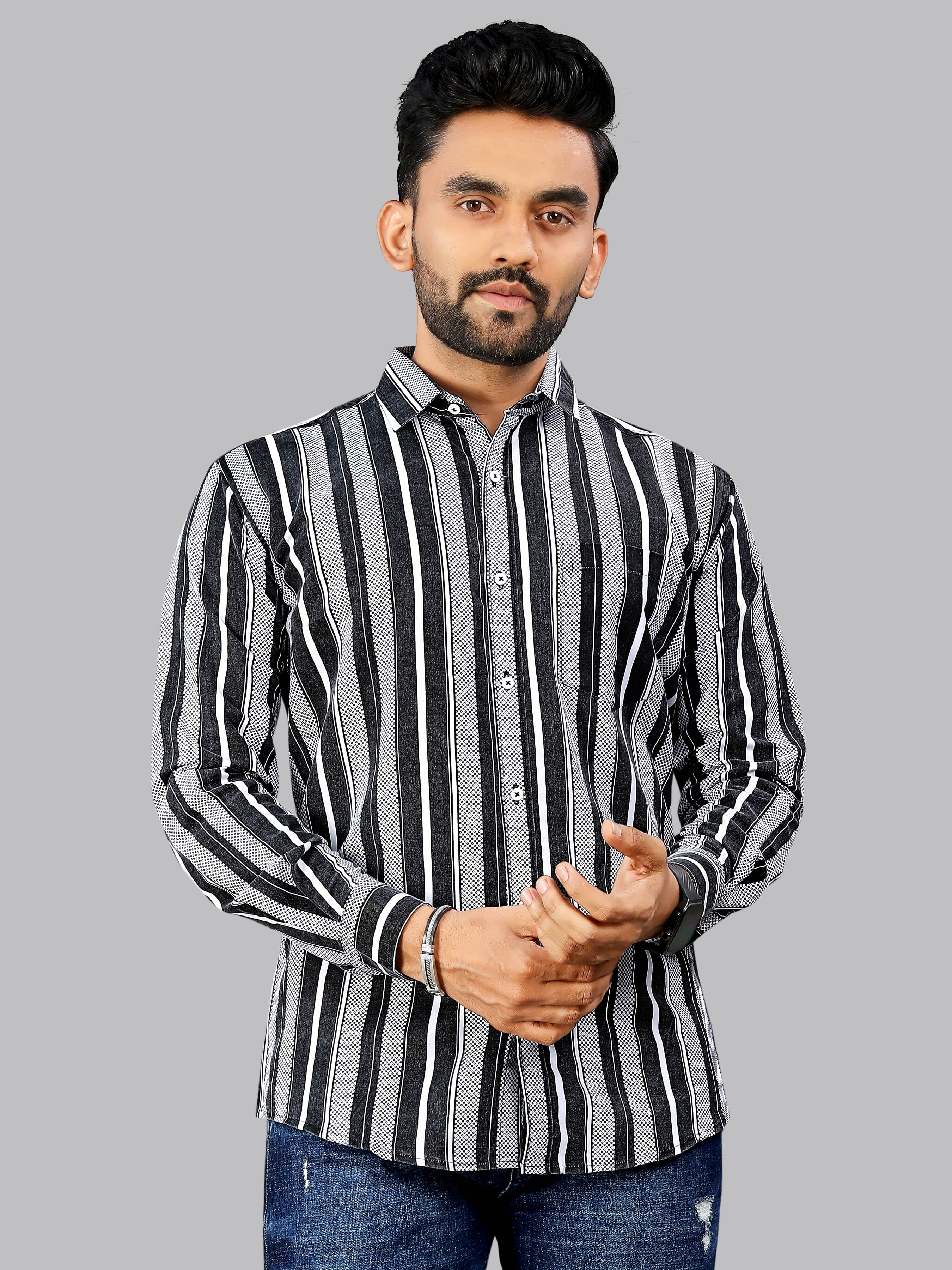     			FTX Cotton Blend Regular Fit Striped Full Sleeves Men's Casual Shirt - Black ( Pack of 1 )