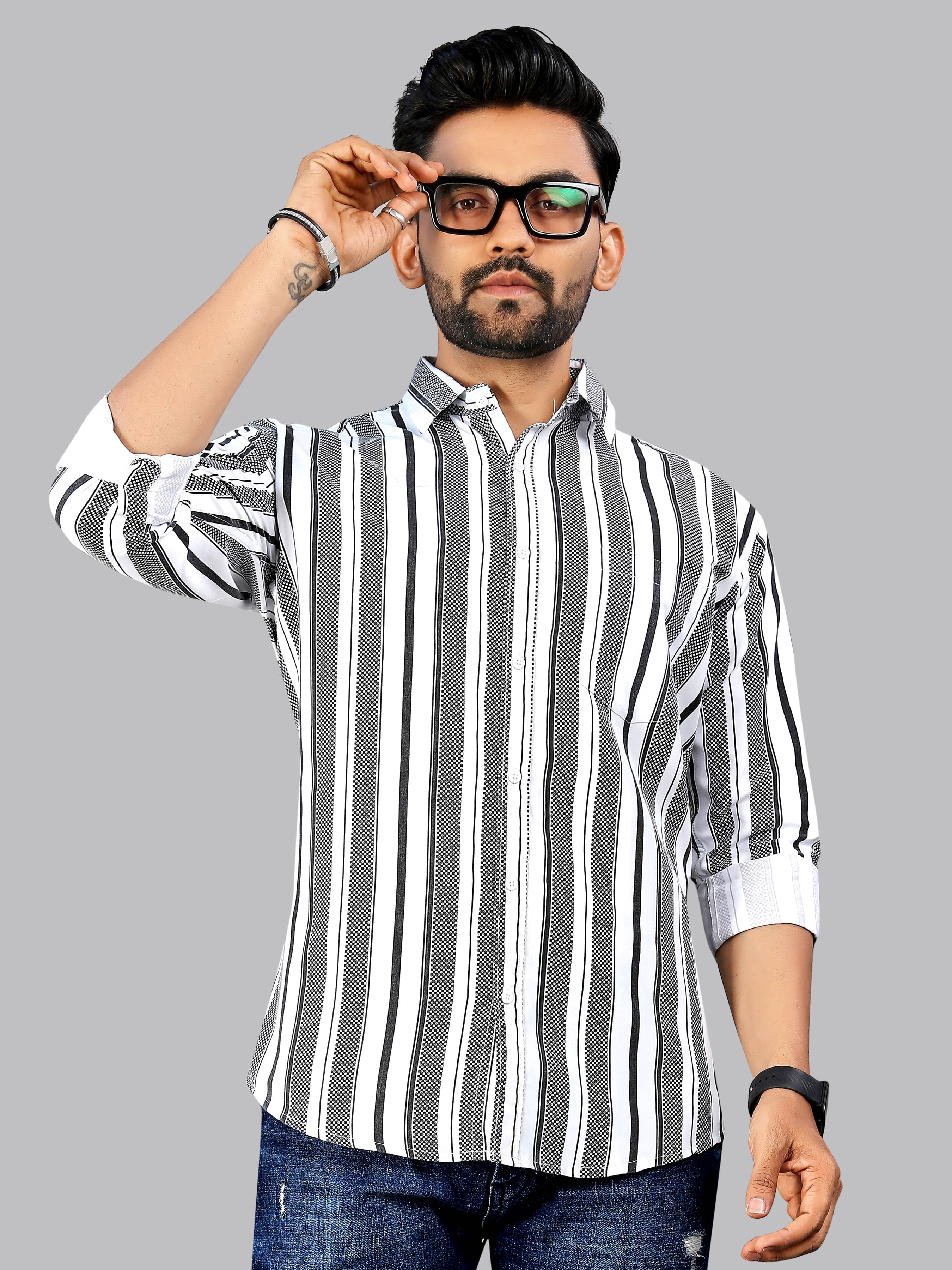     			FTX Cotton Blend Regular Fit Striped Full Sleeves Men's Casual Shirt - Grey ( Pack of 1 )