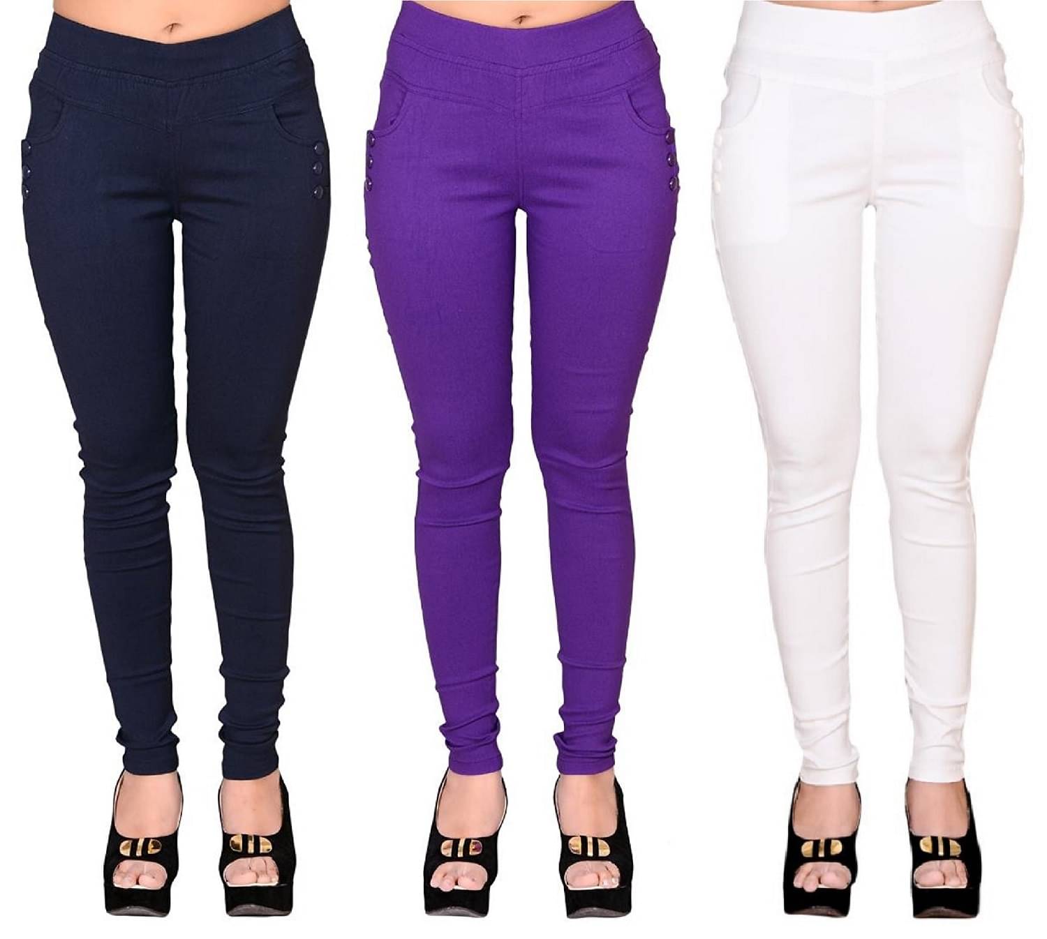     			FeelBlue Women Cotton Blend Skinny Fit Jegging ( Navy,Purple,White )