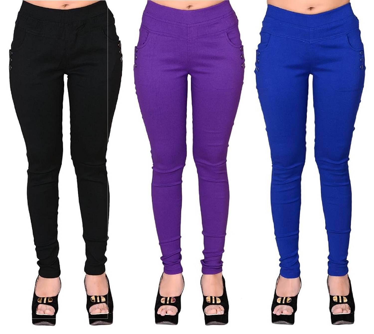     			FeelBlue Women Cotton Blend Skinny Fit Jegging ( Black,Purple,Blue )