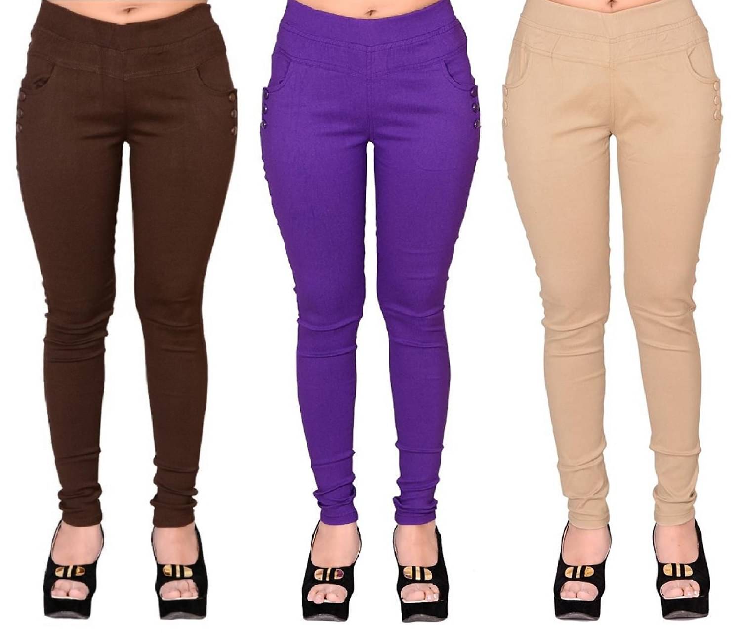     			FeelBlue Women Cotton Blend Skinny Fit Jegging ( Brown,Purple,Beige )