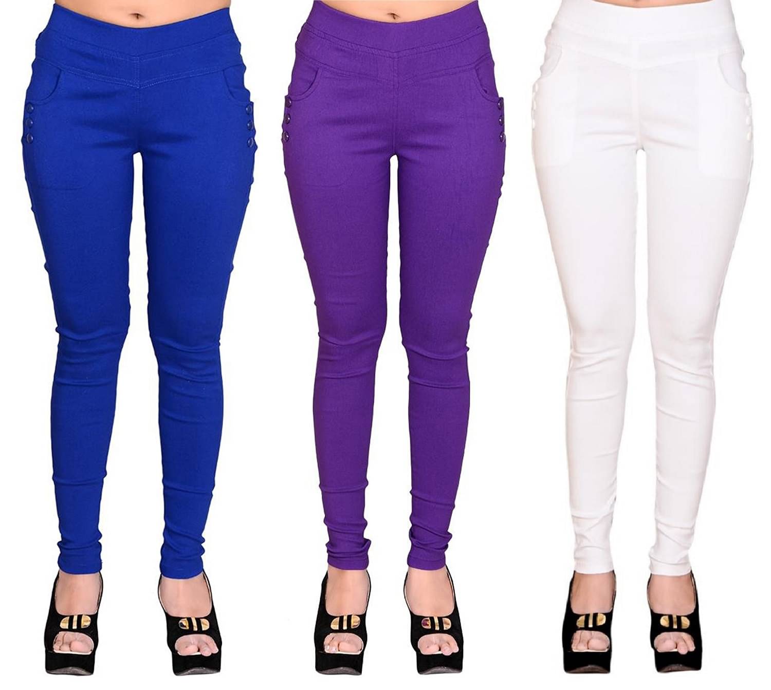     			FeelBlue Women Cotton Blend Skinny Fit Jegging ( Blue,Purple,White )