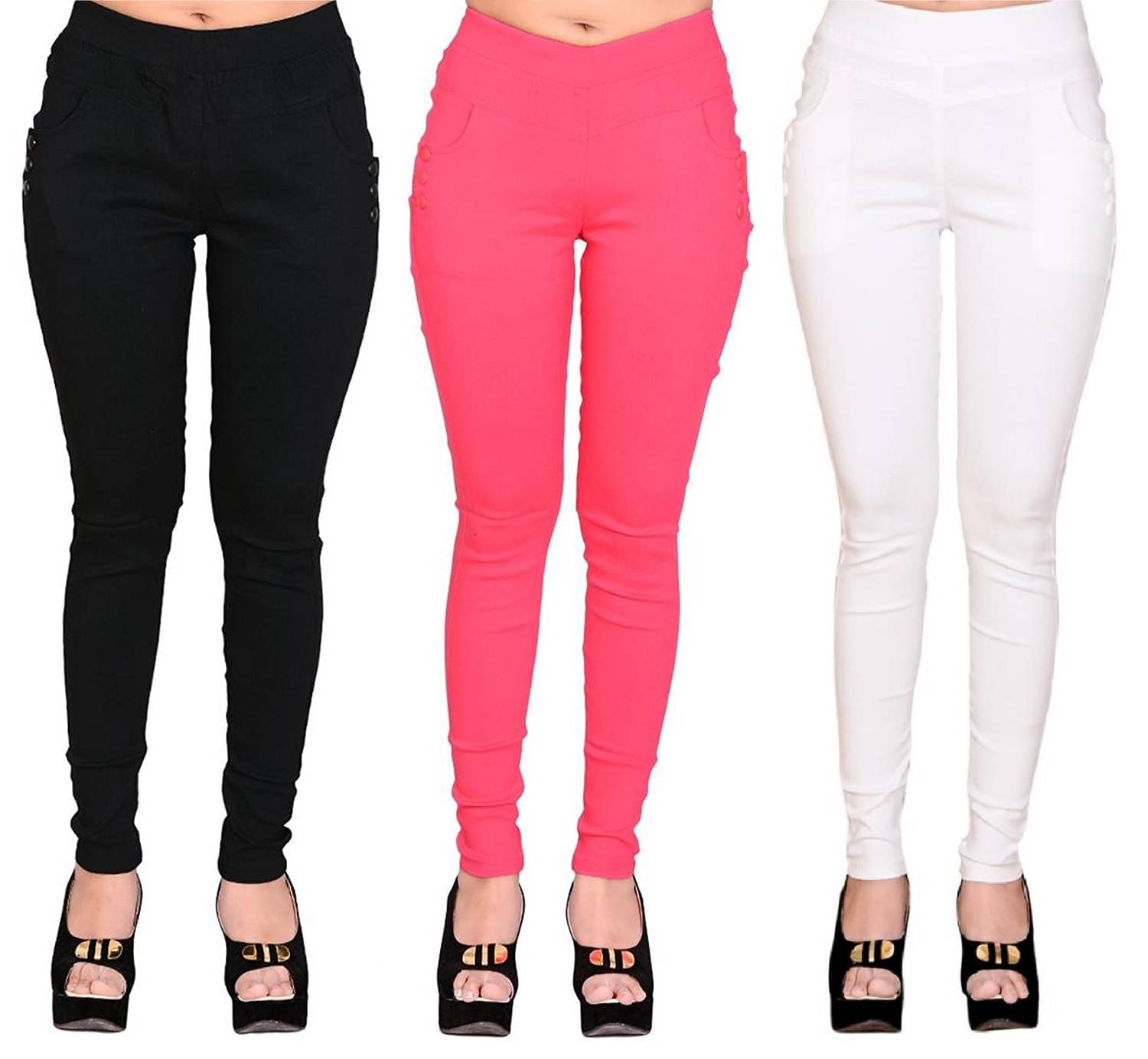     			FeelBlue Women Cotton Blend Skinny Fit Jegging ( Black,White,Pink )