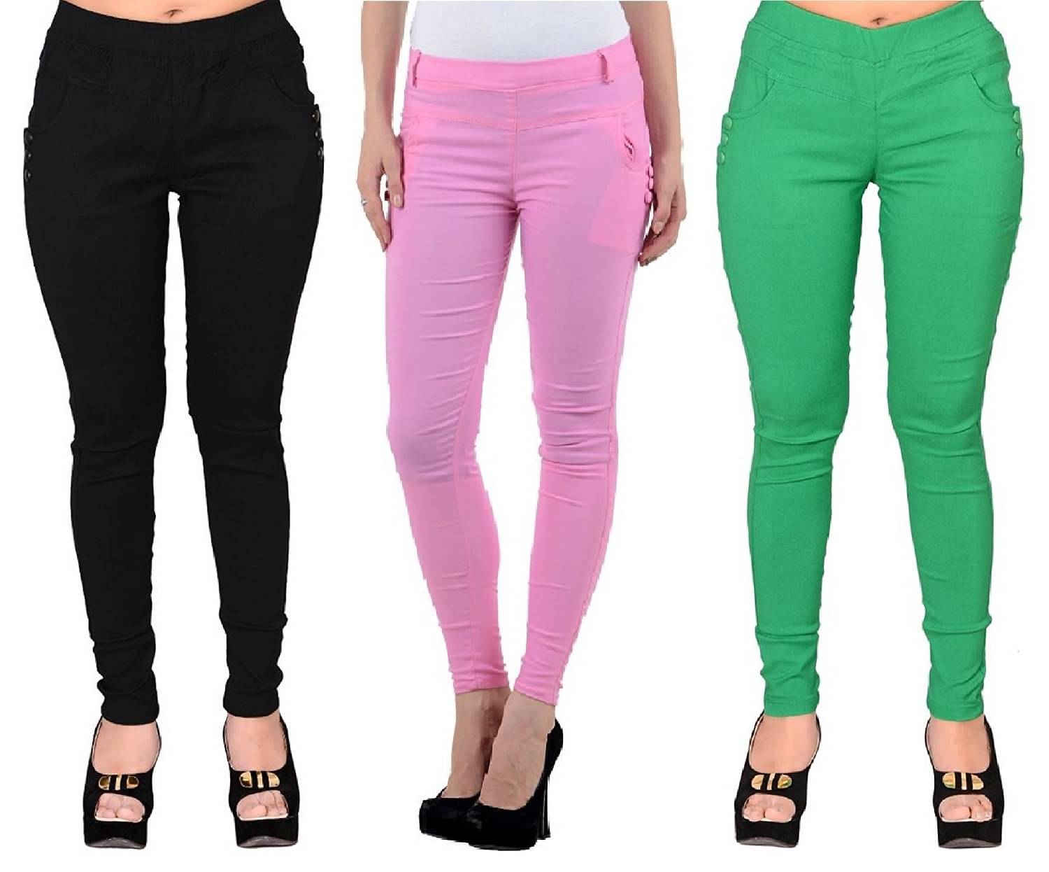     			FeelBlue Women Cotton Blend Skinny Fit Jegging ( Black,Pink,Green )