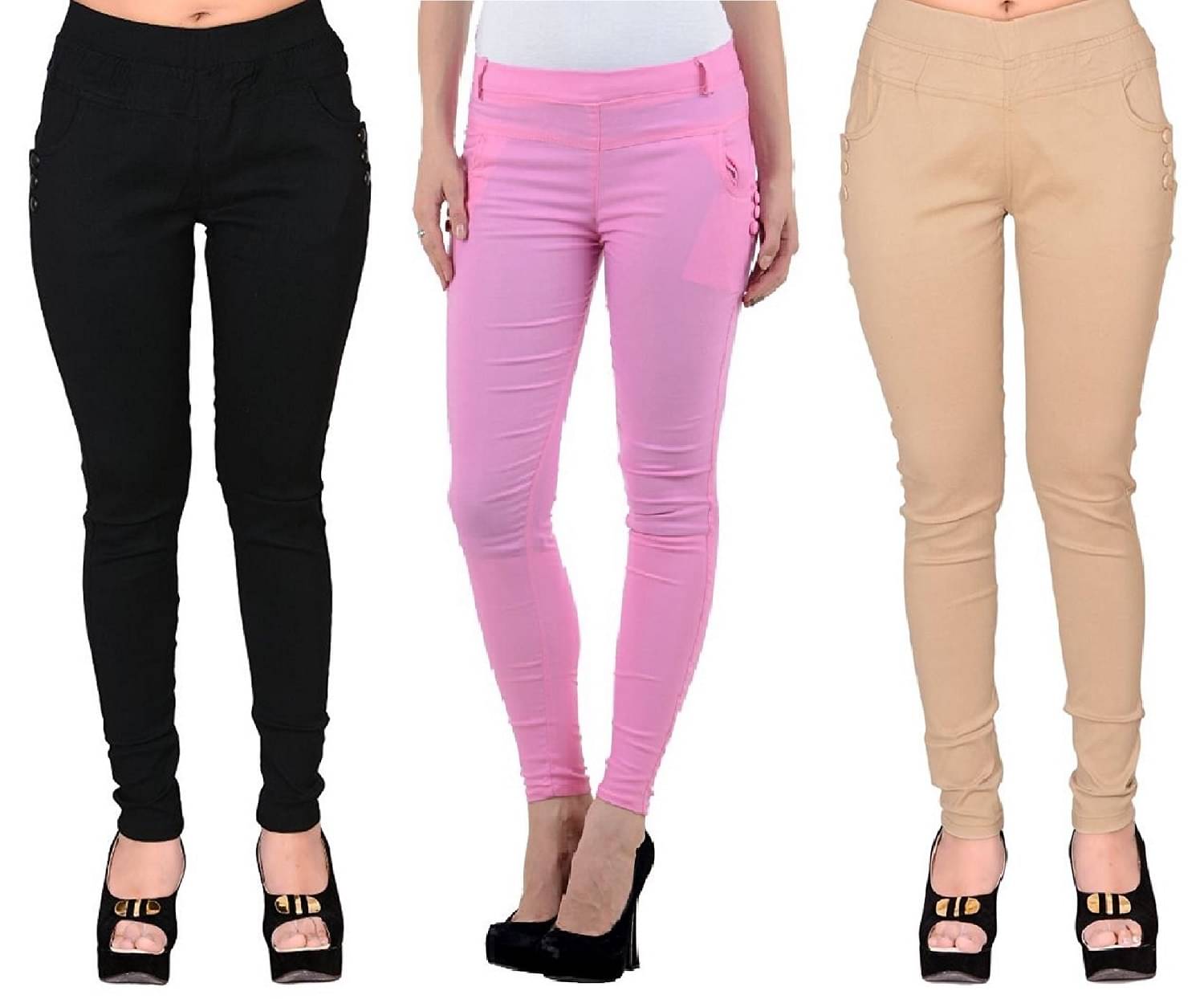     			FeelBlue Women Cotton Blend Skinny Fit Jegging ( Black,Pink,Beige )