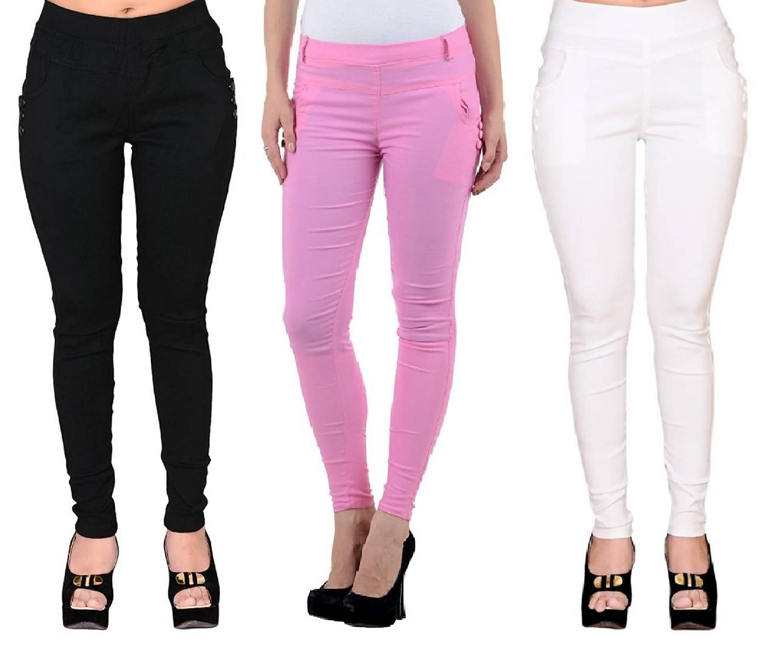     			FeelBlue Women Cotton Blend Skinny Fit Jegging ( Black,Pink,White )