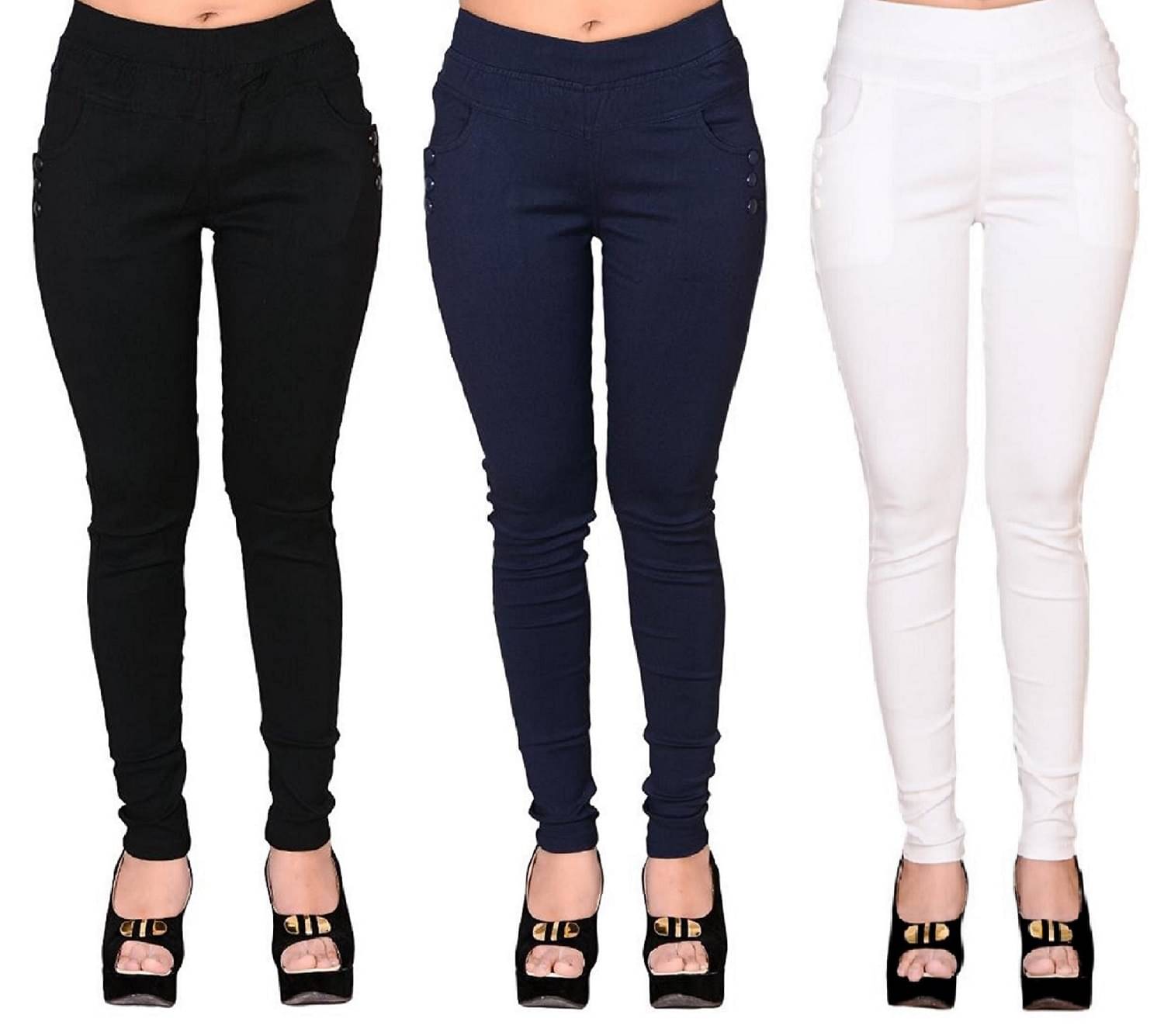     			FeelBlue Women Cotton Blend Skinny Fit Jegging ( Black,Navy,White )