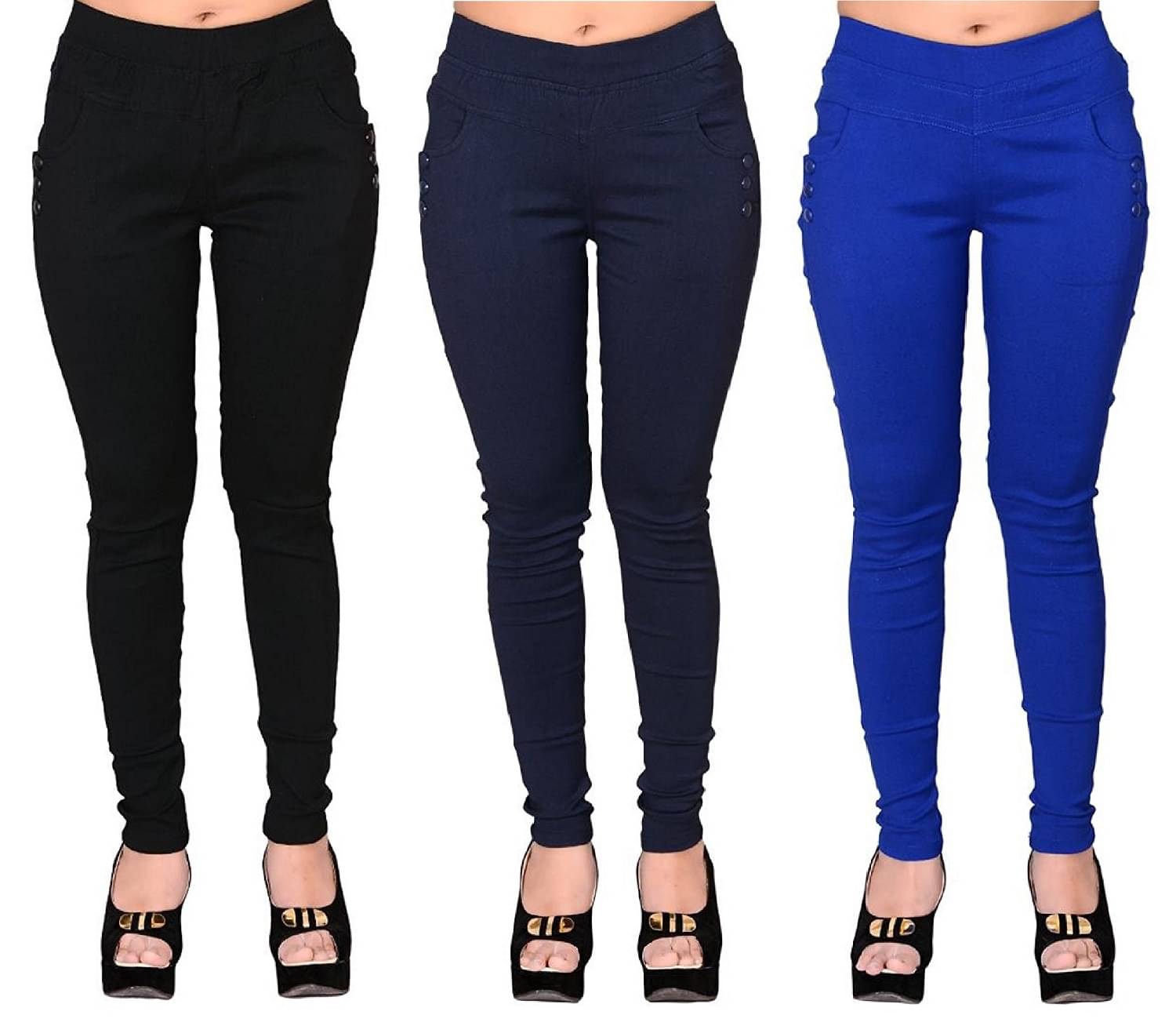     			FeelBlue Women Cotton Blend Skinny Fit Jegging ( Black,Navy,Blue )