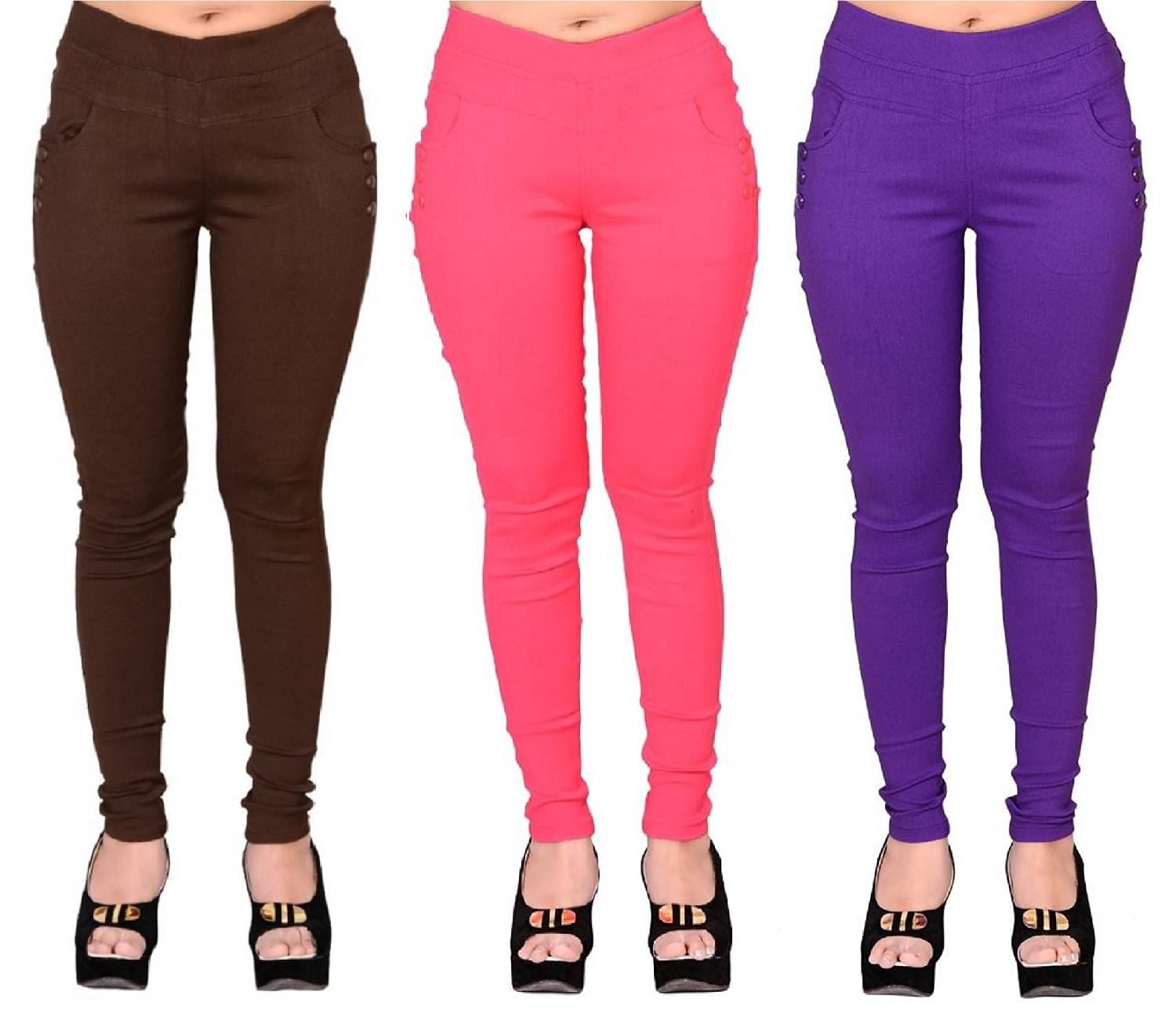     			FeelBlue Women Cotton Blend Skinny Fit Jegging ( Brown,Pink,Purple )