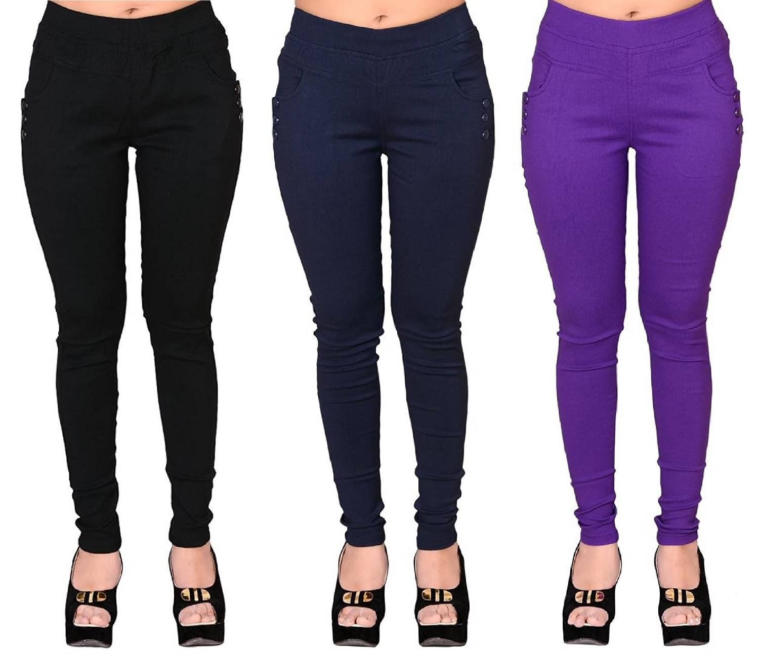     			FeelBlue Women Cotton Blend Skinny Fit Jegging ( Black,Navy,Purple )