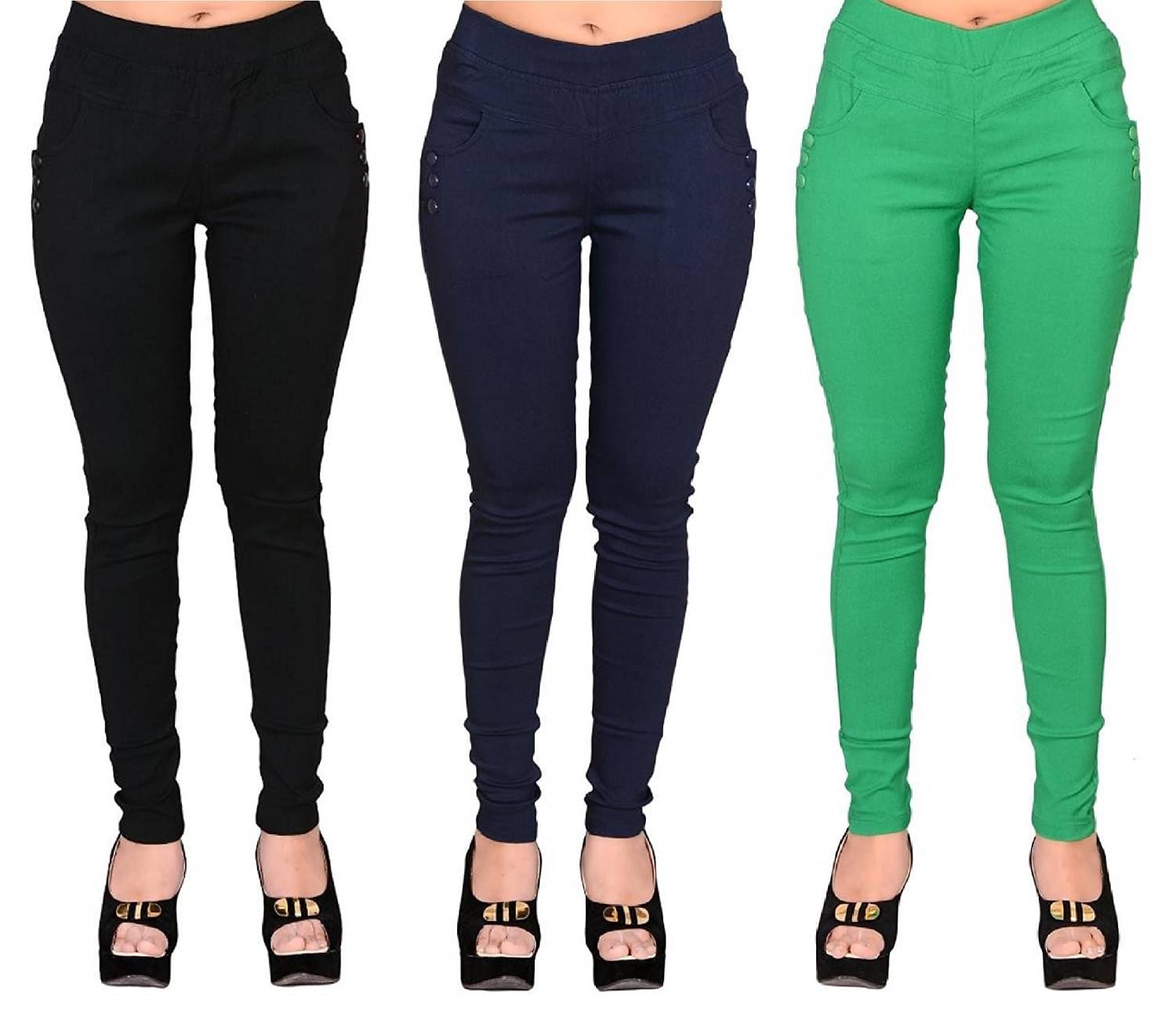     			FeelBlue Women Cotton Blend Skinny Fit Jegging ( Black,Navy,Green )