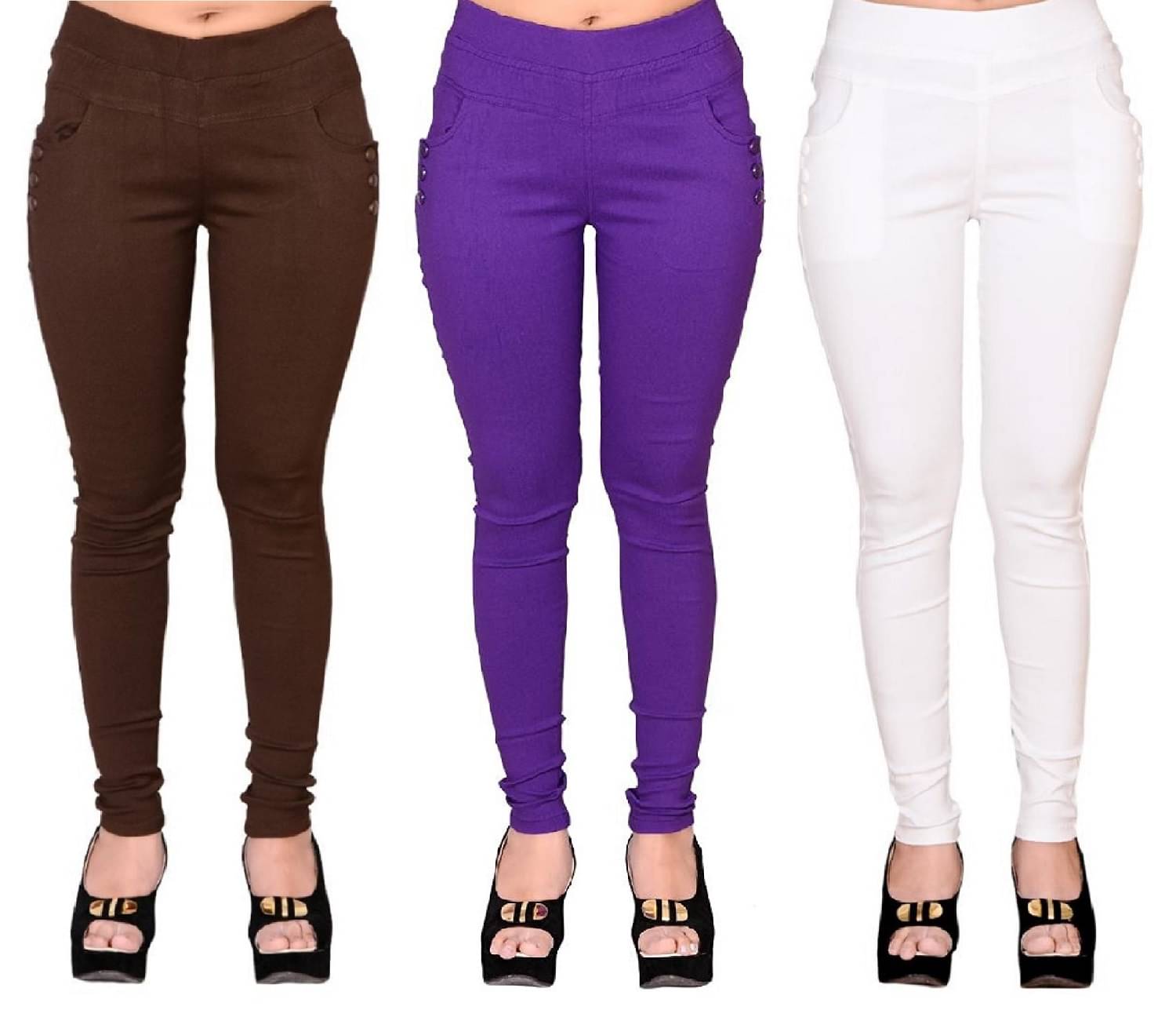     			FeelBlue Women Cotton Blend Skinny Fit Jegging ( Brown,Purple,White )