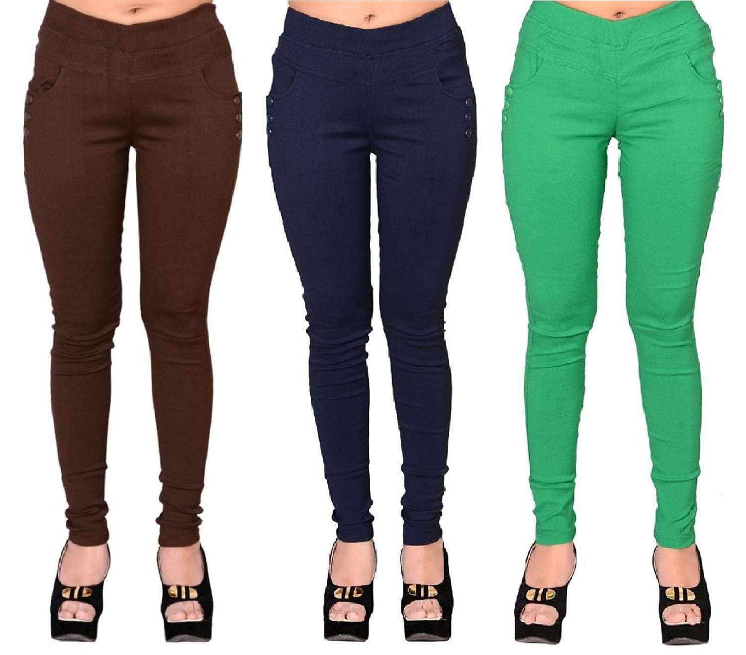     			FeelBlue Women Cotton Blend Skinny Fit Jegging ( Brown,Navy,Green )