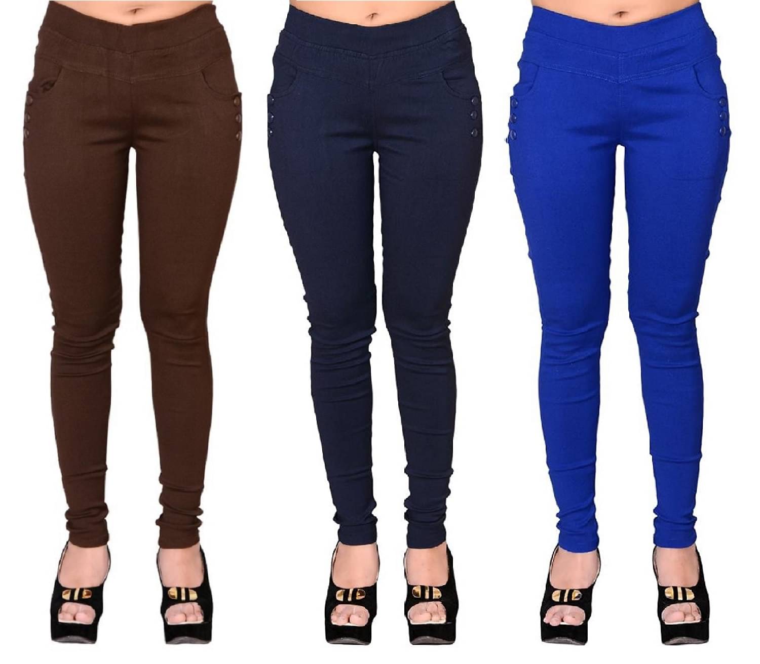     			FeelBlue Women Cotton Blend Skinny Fit Jegging ( Brown,Navy,Blue )
