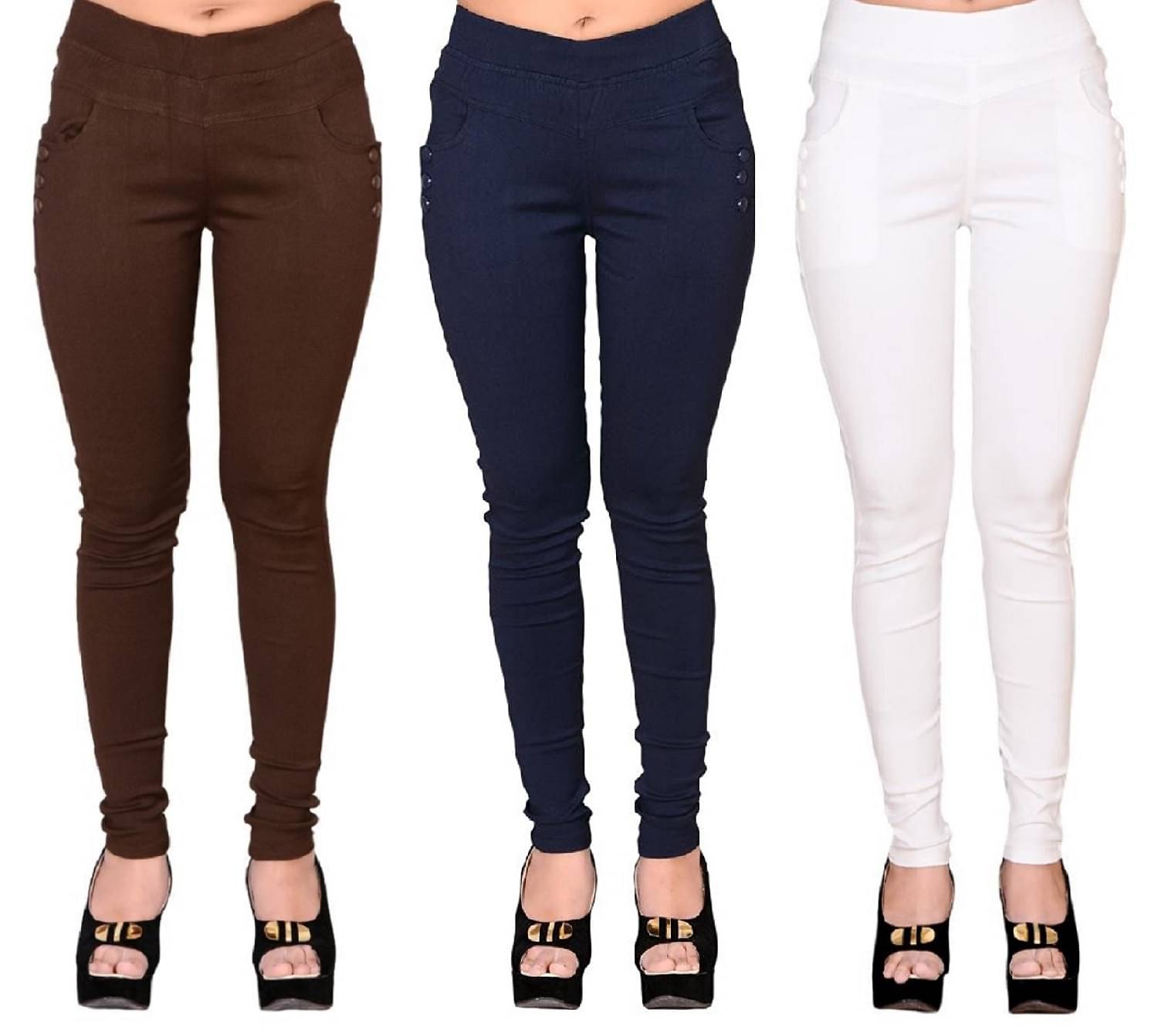     			FeelBlue Women Cotton Blend Skinny Fit Jegging ( Brown,Navy,White )