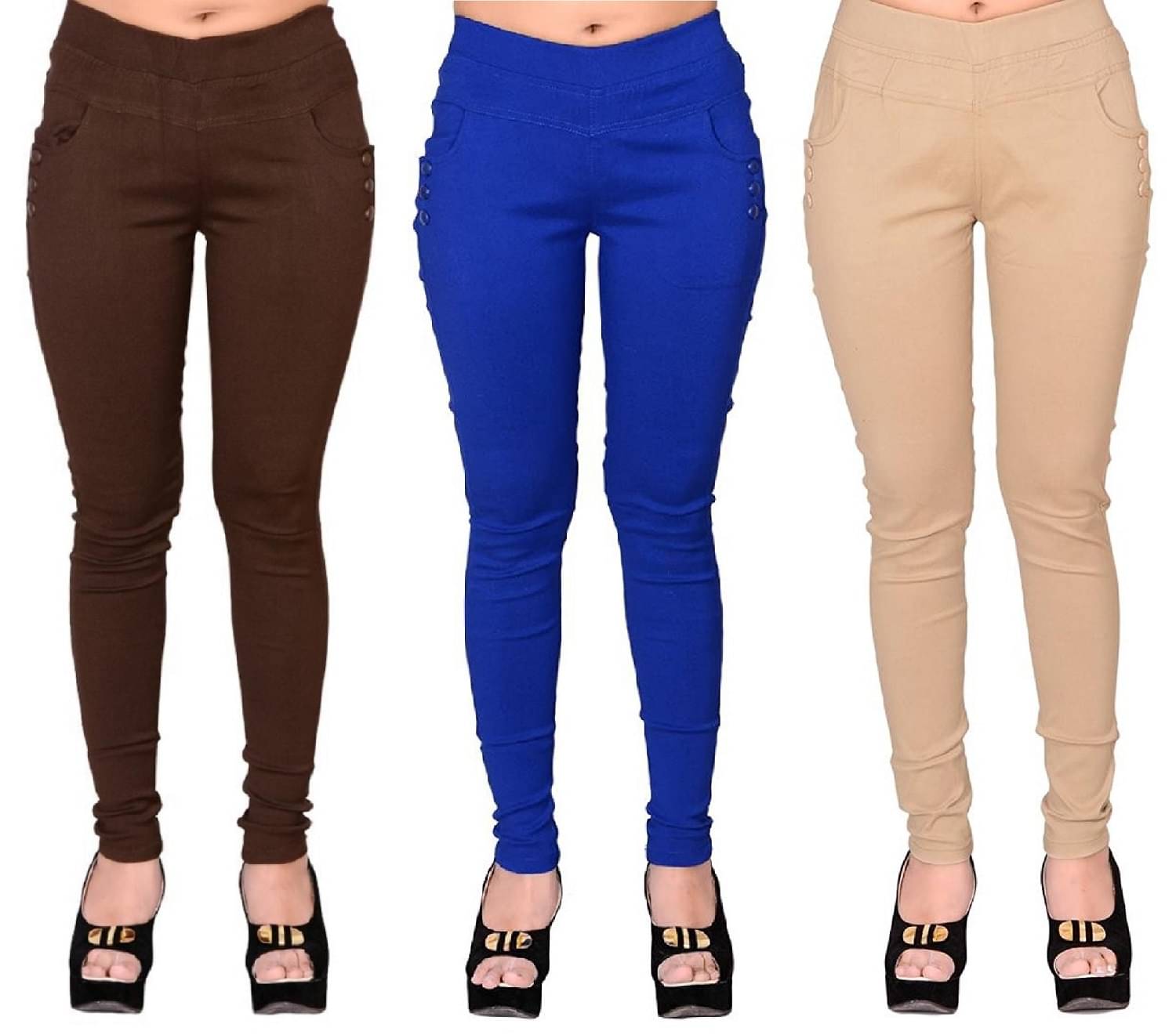     			FeelBlue Women Cotton Blend Skinny Fit Jegging ( Brown,Blue,Beige )