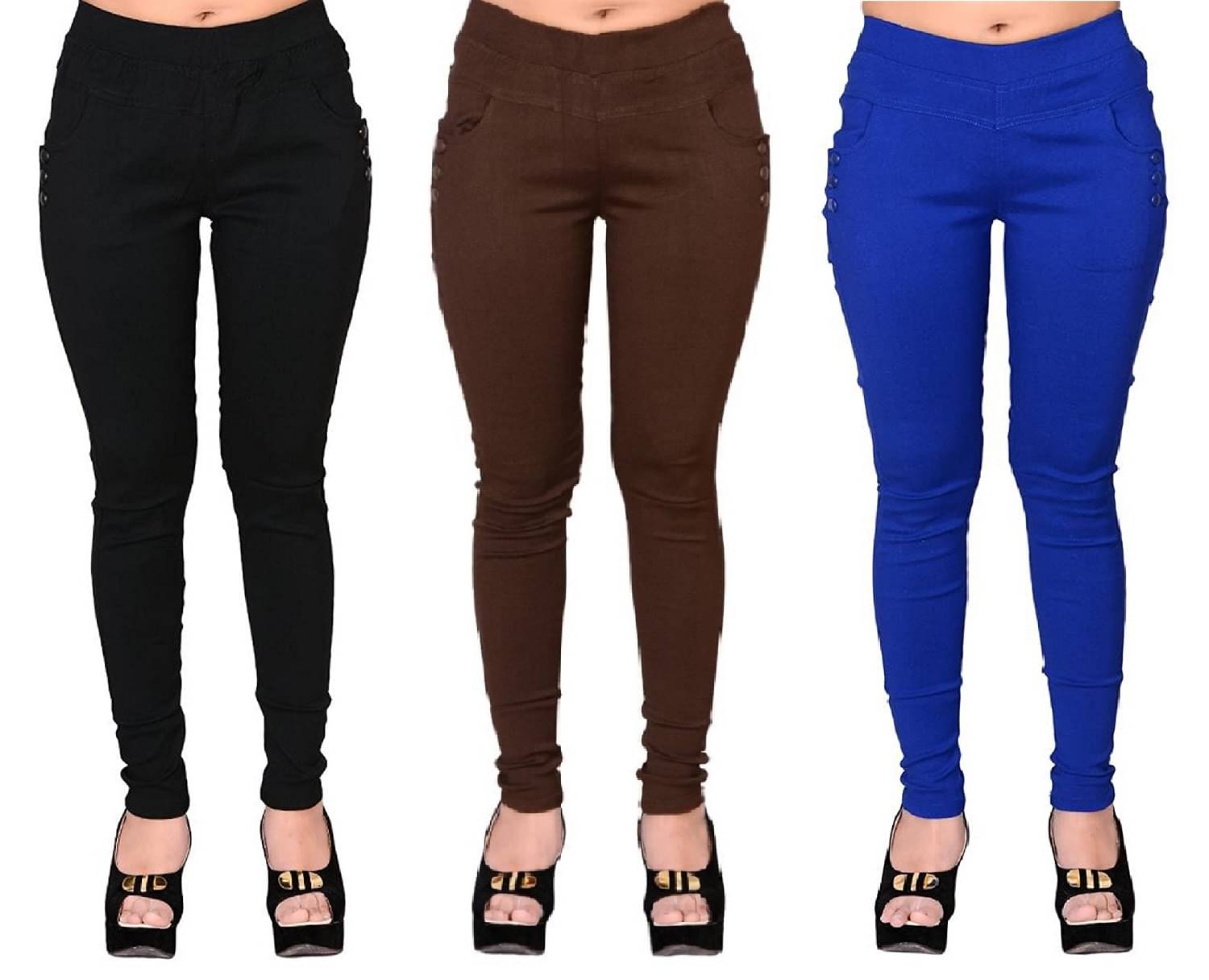     			FeelBlue Women Cotton Blend Skinny Fit Jegging ( Black,Brown,Blue )
