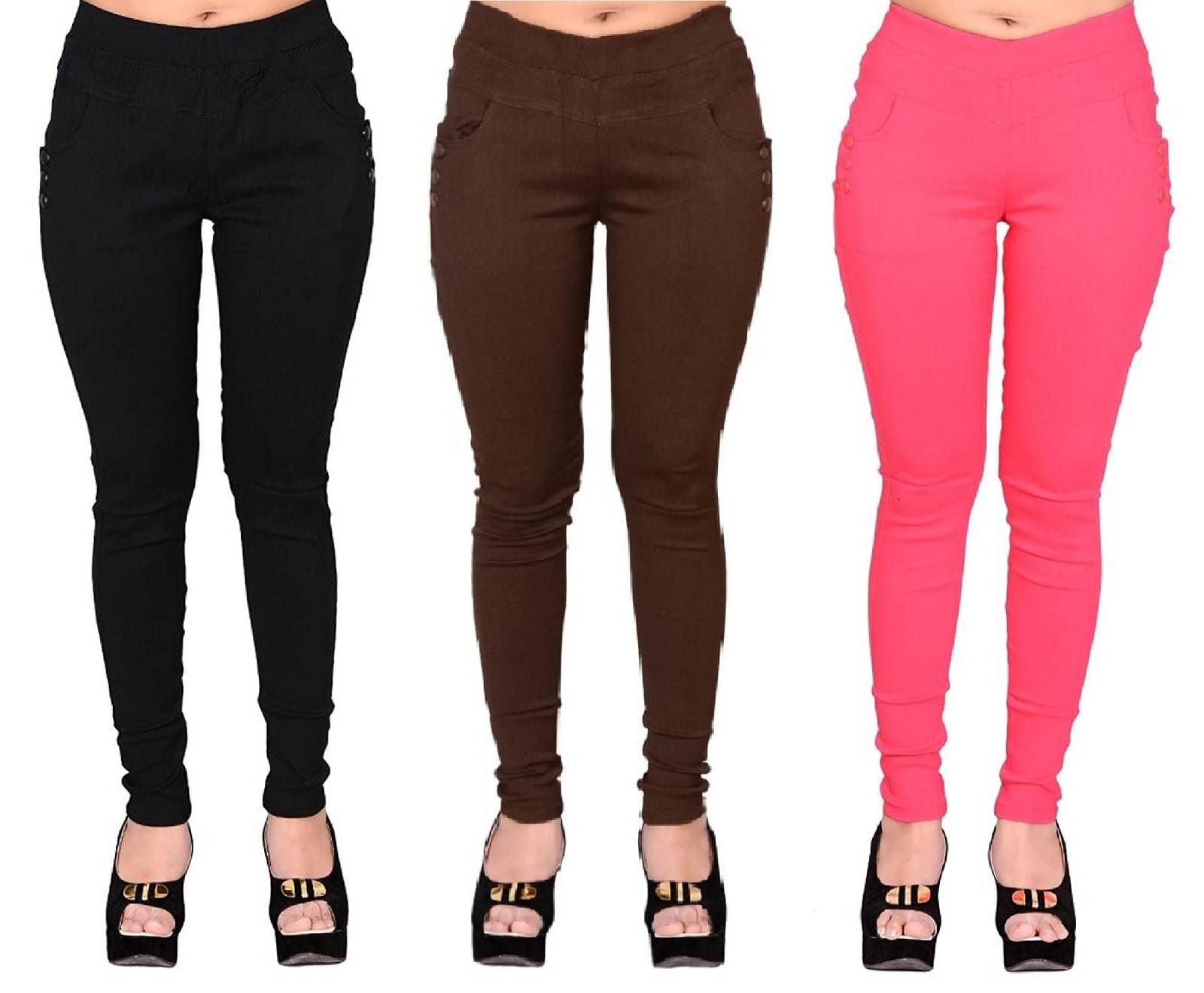     			FeelBlue Women Cotton Blend Skinny Fit Jegging ( Black,Brown,Pink )