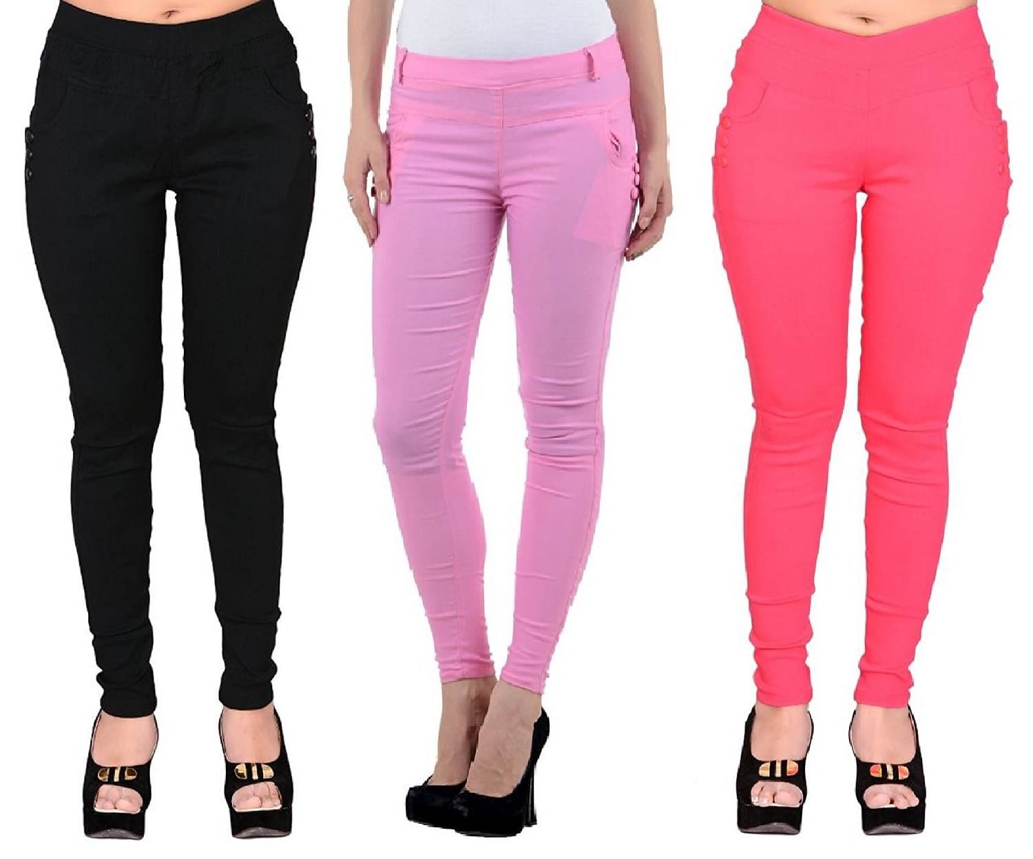     			FeelBlue Women Cotton Blend Skinny Fit Jegging ( Black,Pink )