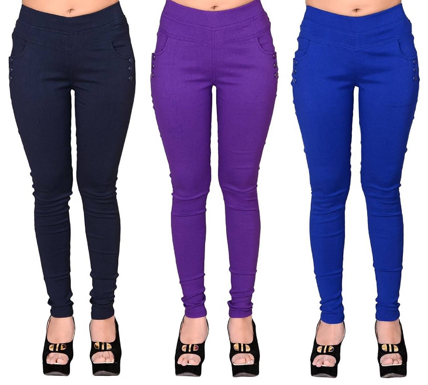     			FeelBlue Women Cotton Blend Skinny Fit Jegging ( Navy,Purple,Blue )