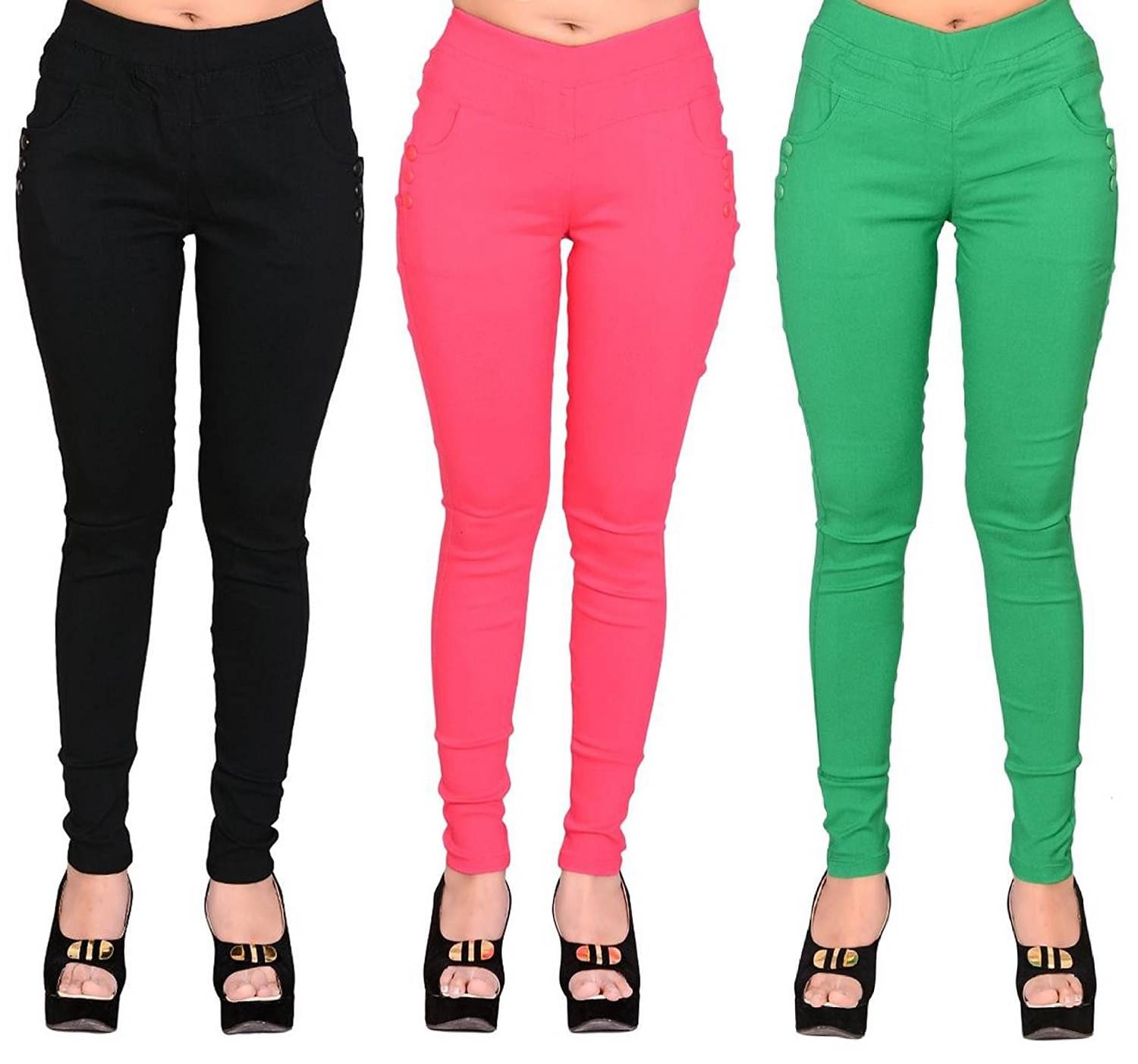     			FeelBlue Women Cotton Blend Skinny Fit Jegging ( Black,Pink,Green )