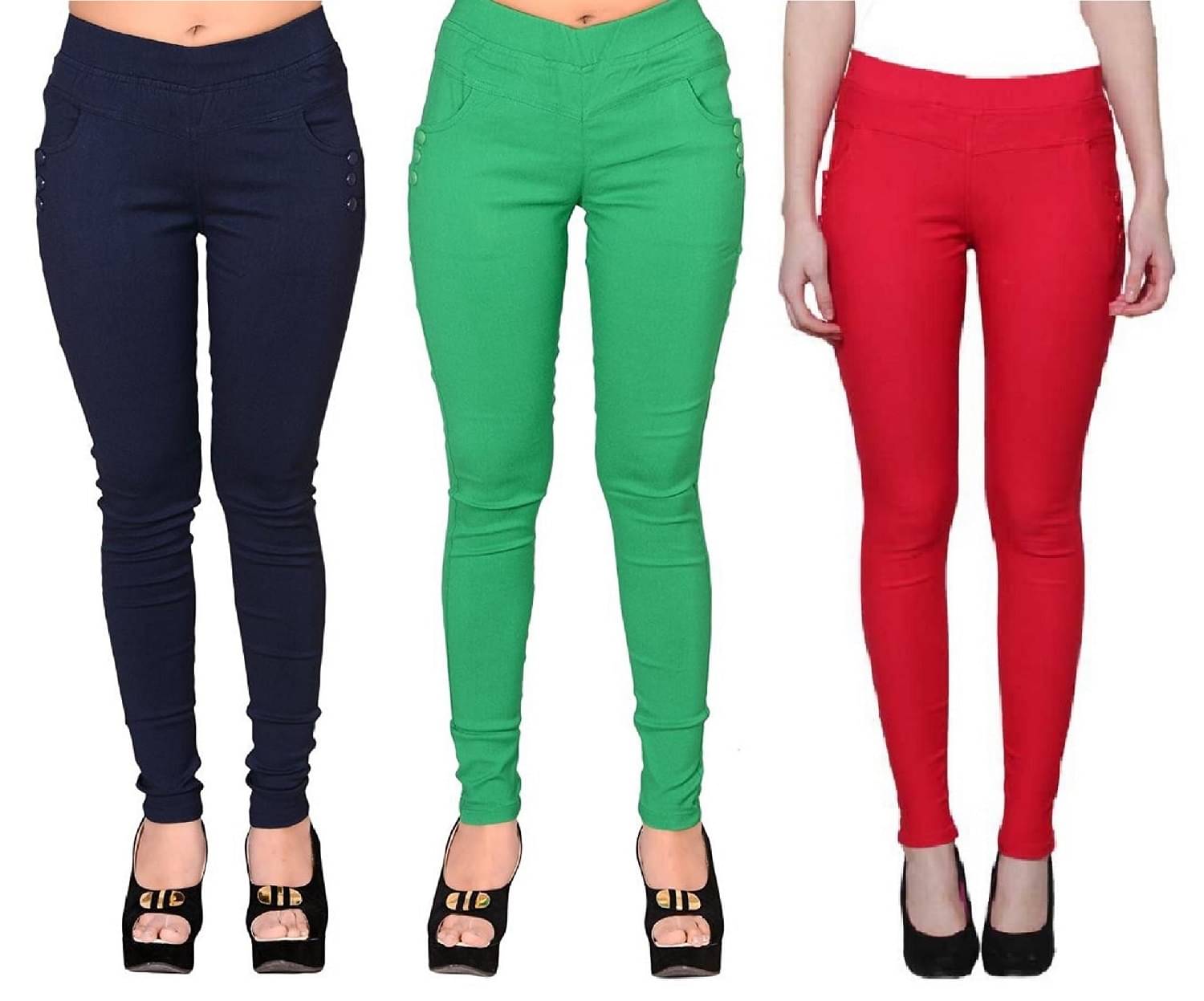     			FeelBlue Women Cotton Blend Skinny Fit Jegging ( Navy,Green,Red )