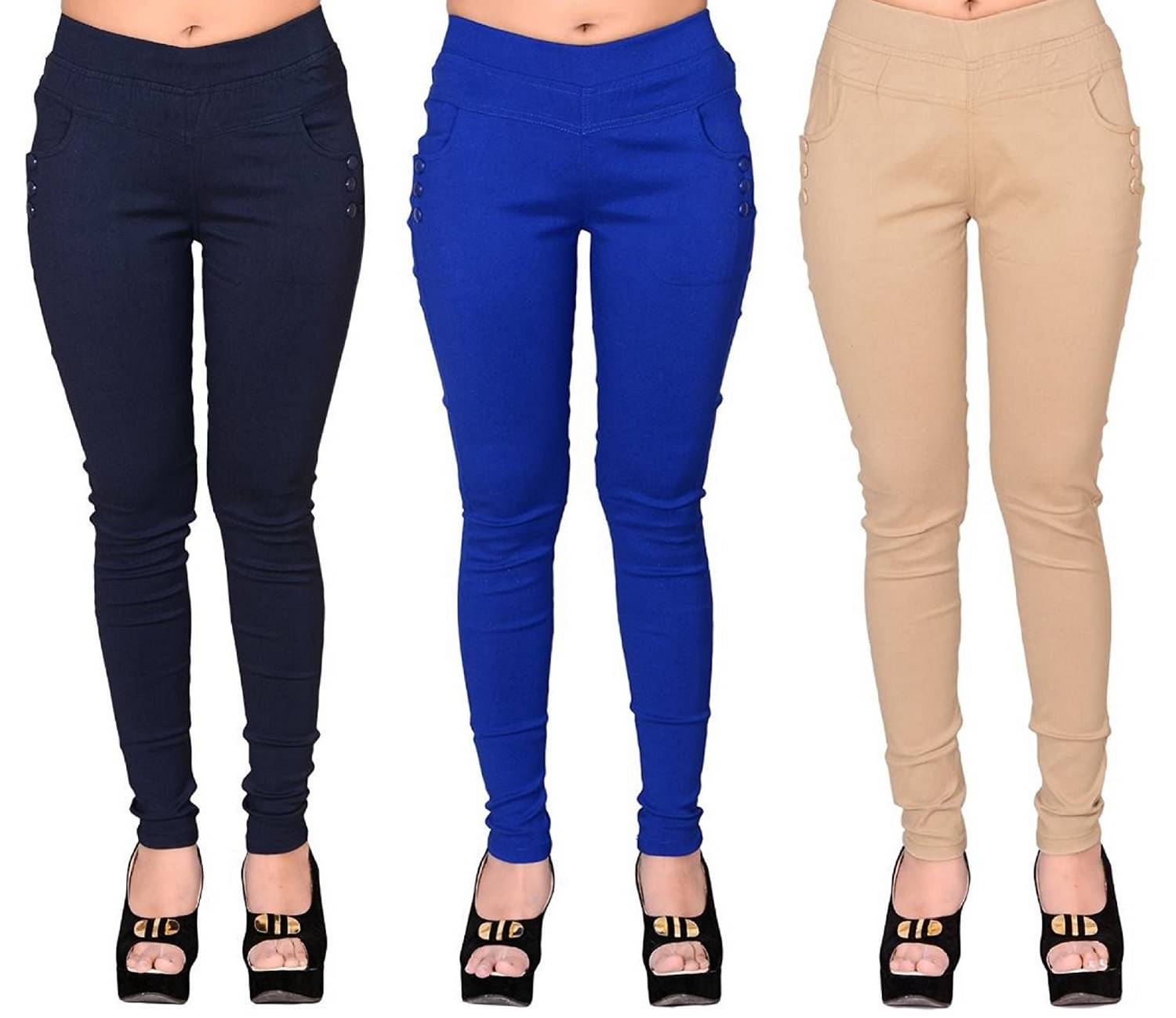     			FeelBlue Women Cotton Blend Skinny Fit Jegging ( Navy,Blue,Beige )