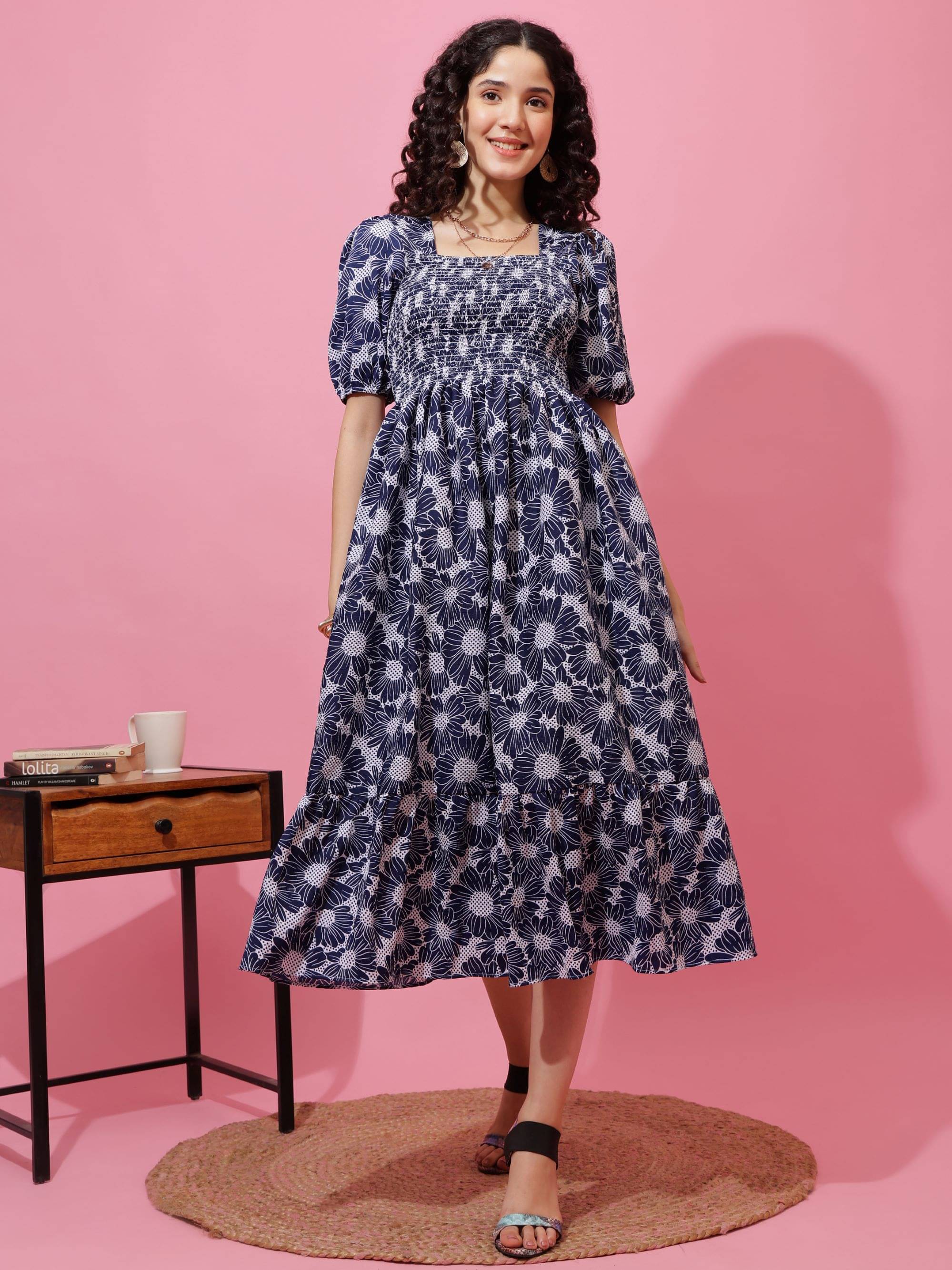     			Honky Tonky Women Crepe Printed Fit & Flare Dress ( Blue )