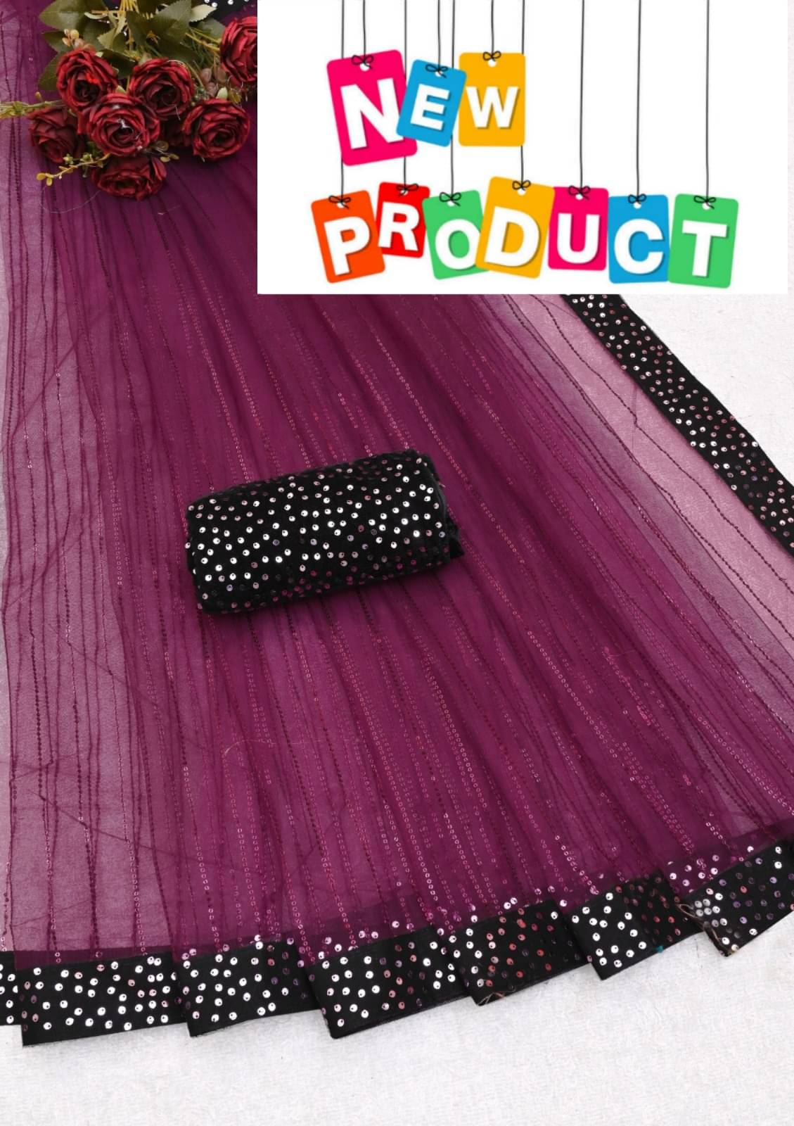     			MALAVIYA FASHION Net Applique Regular Saree With Unstitched Blouse Piece ( Multicolor )