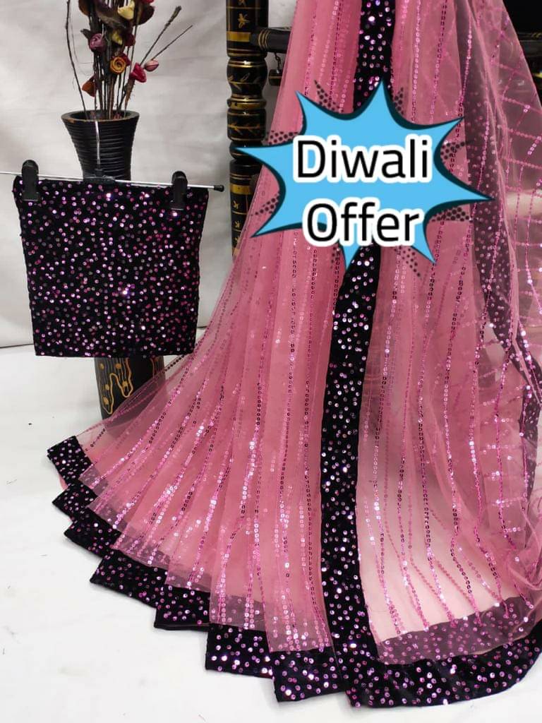     			MALAVIYA FASHION Net Applique Regular Saree With Unstitched Blouse Piece ( Multicolor )