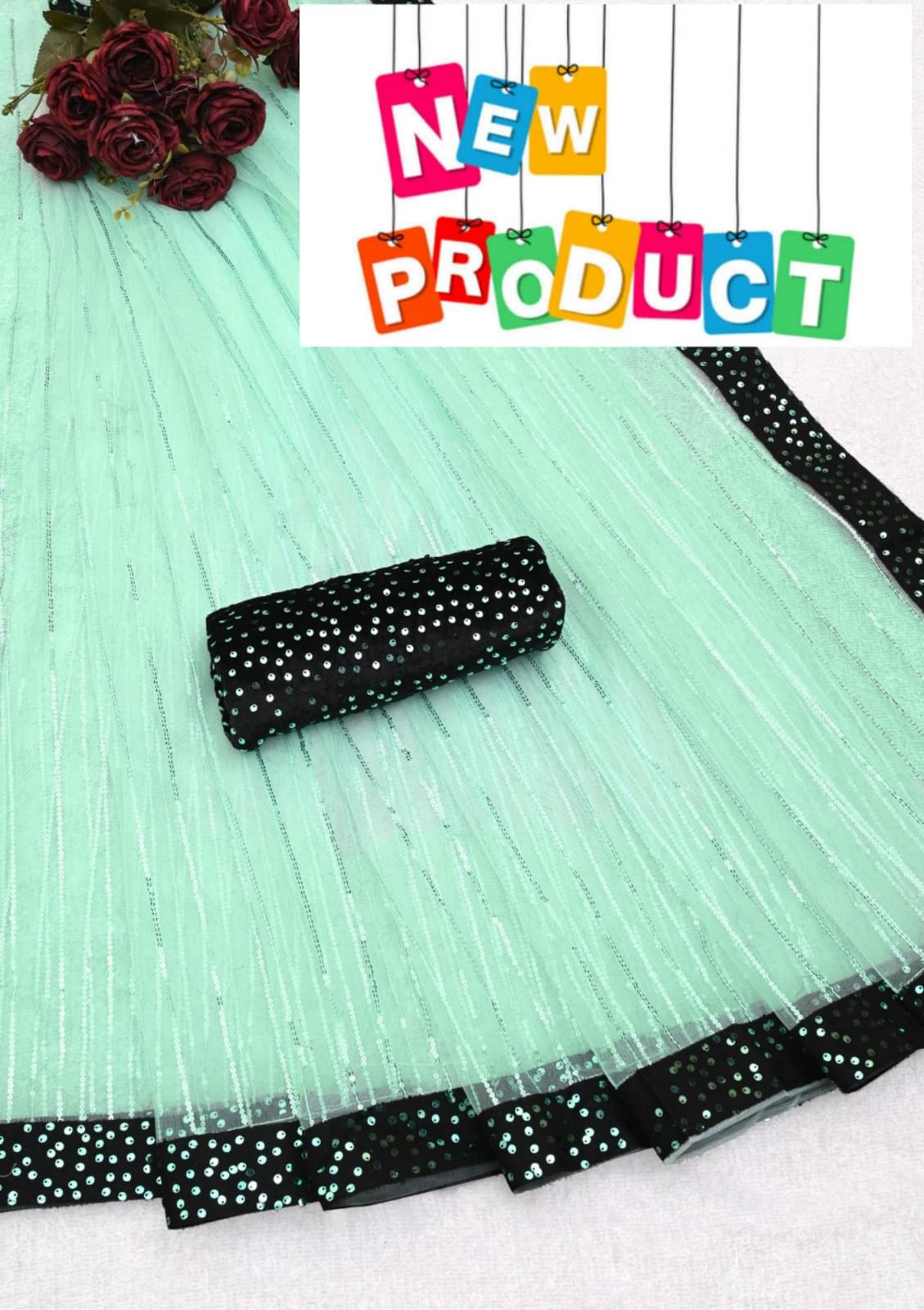     			MALAVIYA FASHION Net Applique Regular Saree With Unstitched Blouse Piece ( Multicolor )