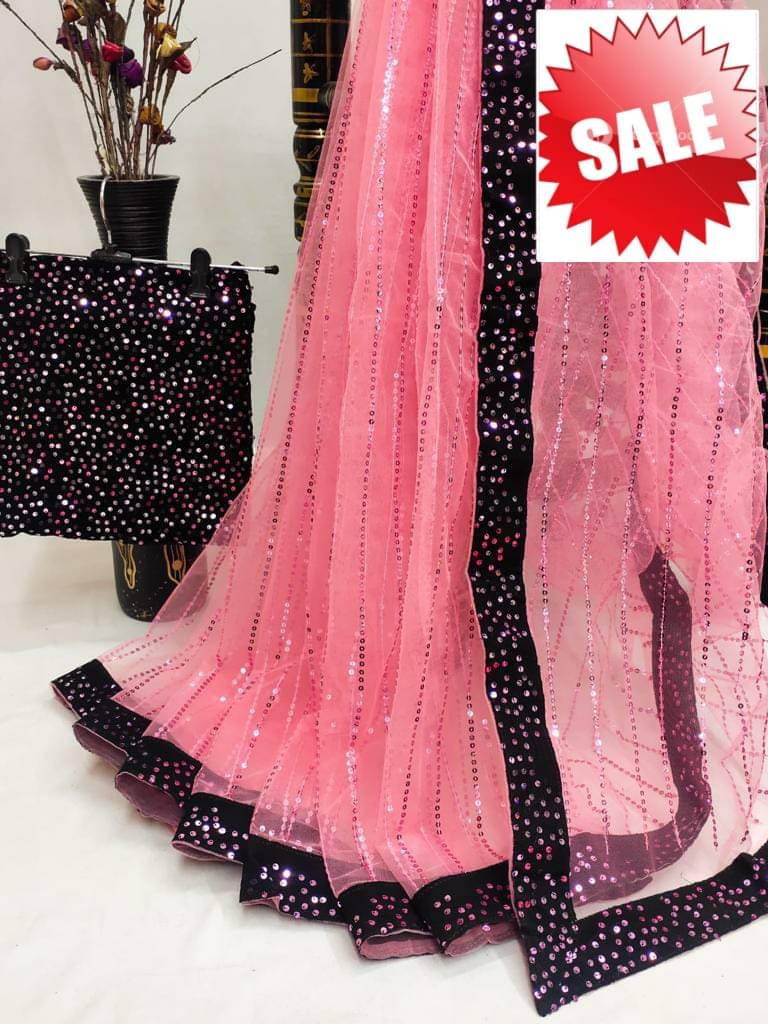     			MALAVIYA FASHION Net Applique Regular Saree With Unstitched Blouse Piece ( Multicolor )