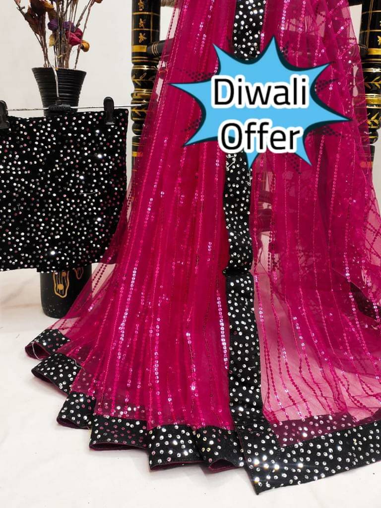     			MALAVIYA FASHION Net Applique Regular Saree With Unstitched Blouse Piece ( Multicolor )