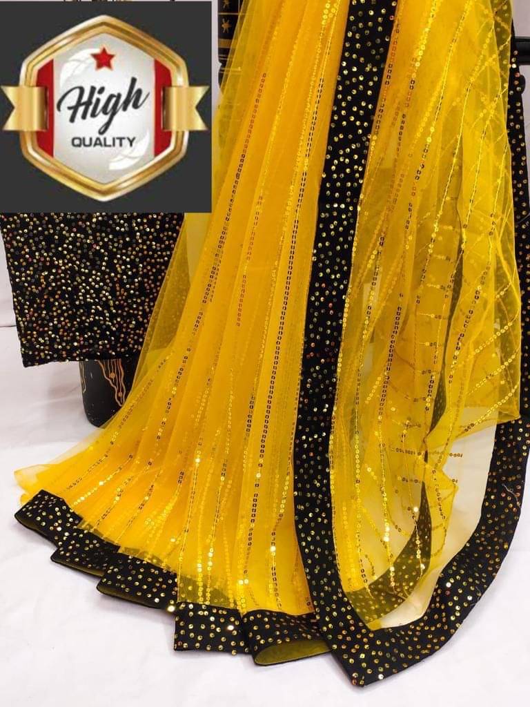     			MALAVIYA FASHION Net Applique Regular Saree With Unstitched Blouse Piece ( Multicolor )